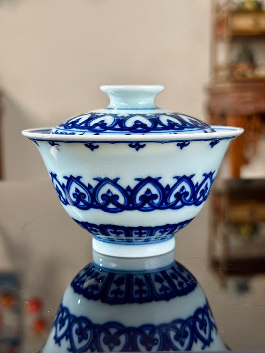 Handmade CHinese High Class Blue White Porcelain Gaiwan Teapot Teacup Set