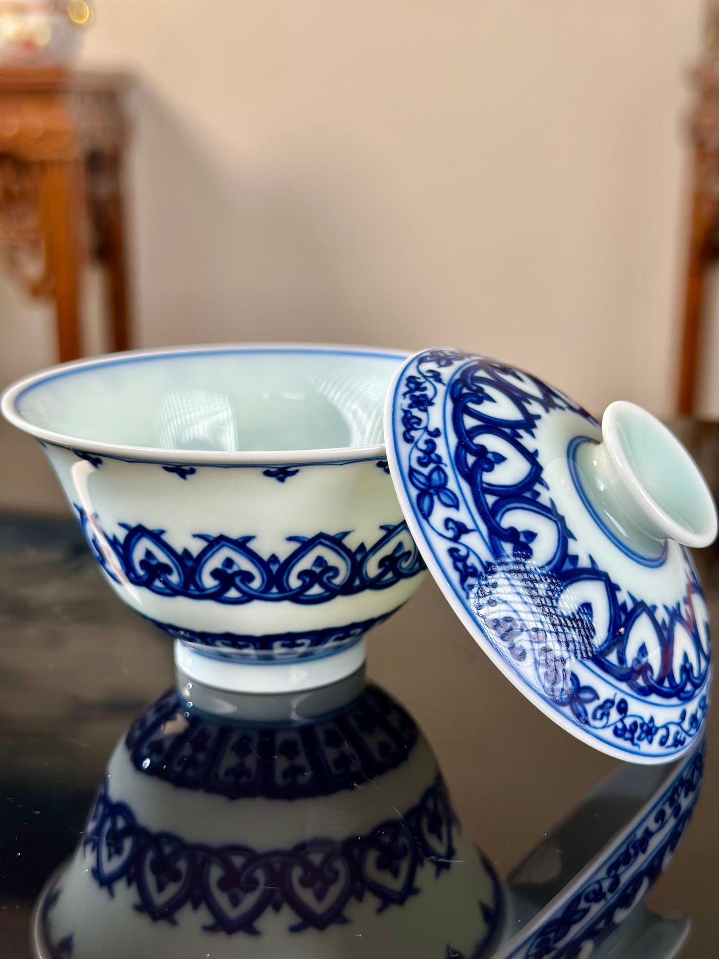 Handmade CHinese High Class Blue White Porcelain Gaiwan Teapot Teacup Set