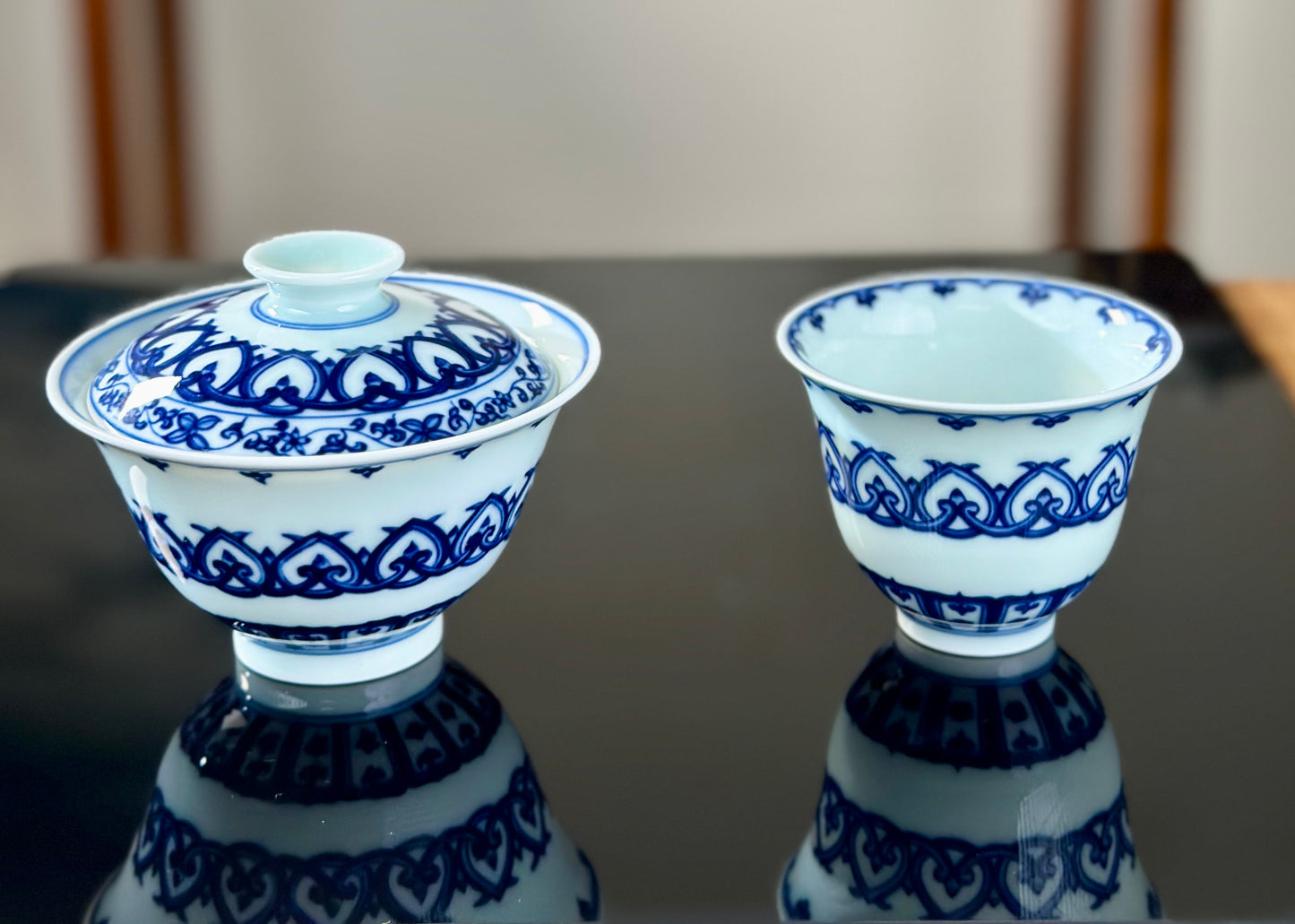 Handmade CHinese High Class Blue White Porcelain Gaiwan Teapot Teacup Set