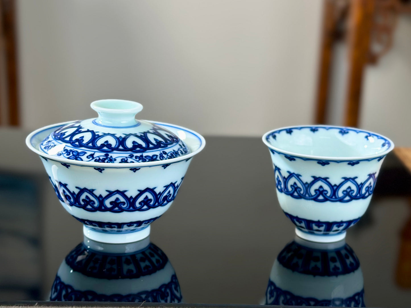 Handmade CHinese High Class Blue White Porcelain Gaiwan Teapot Teacup Set