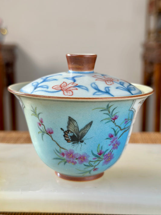 Handpainted Chinese Famille Rose Fencai Lotus Pattern Jingdezhen Master Teacup Gaiwan Tea Set