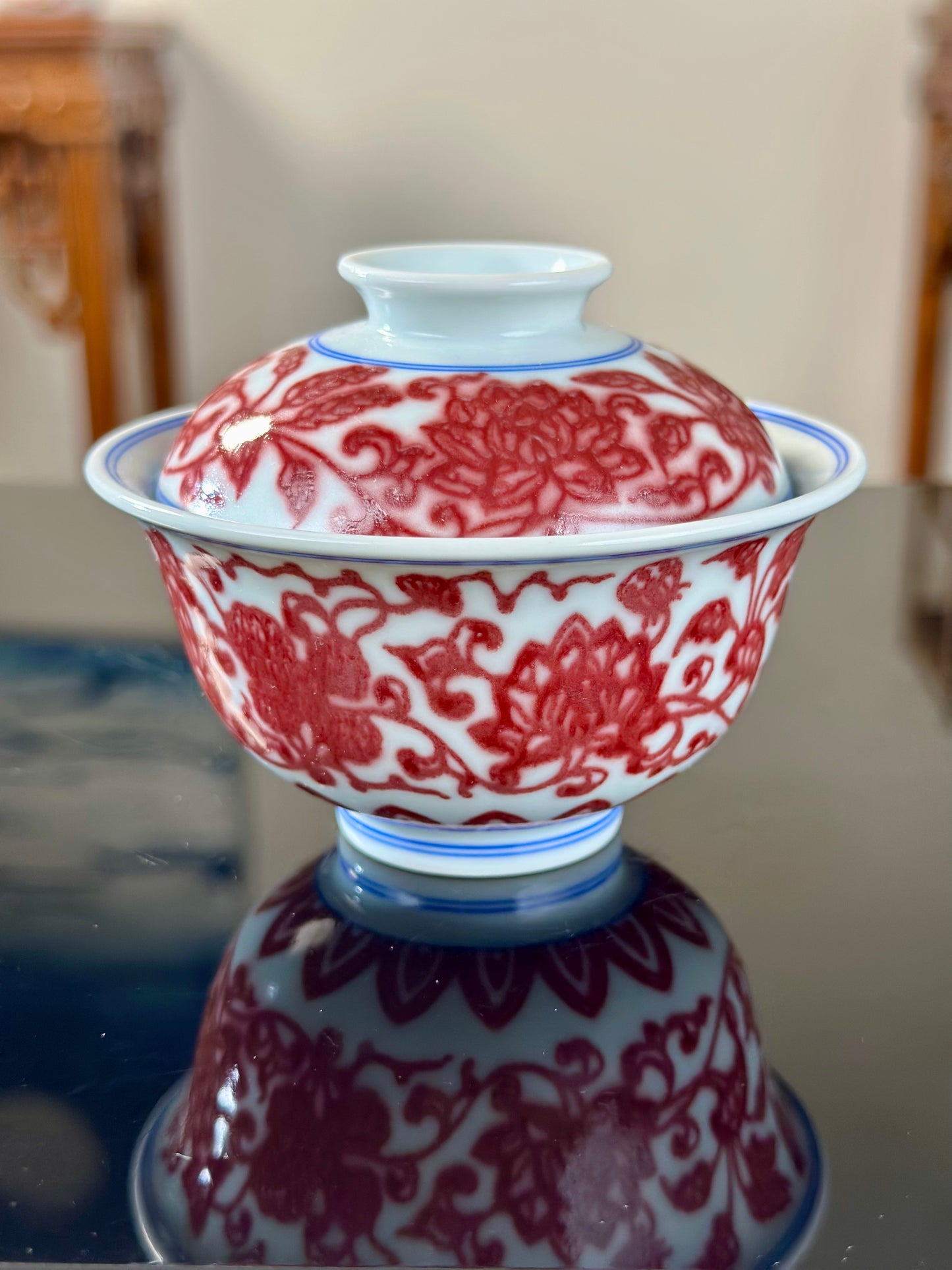 Hand Painted Chinese Lotus Underglaze Red Youlihong Jingdezhen Gaiwan Tea Boat Tea Tray Tea Set Master Ceramic
