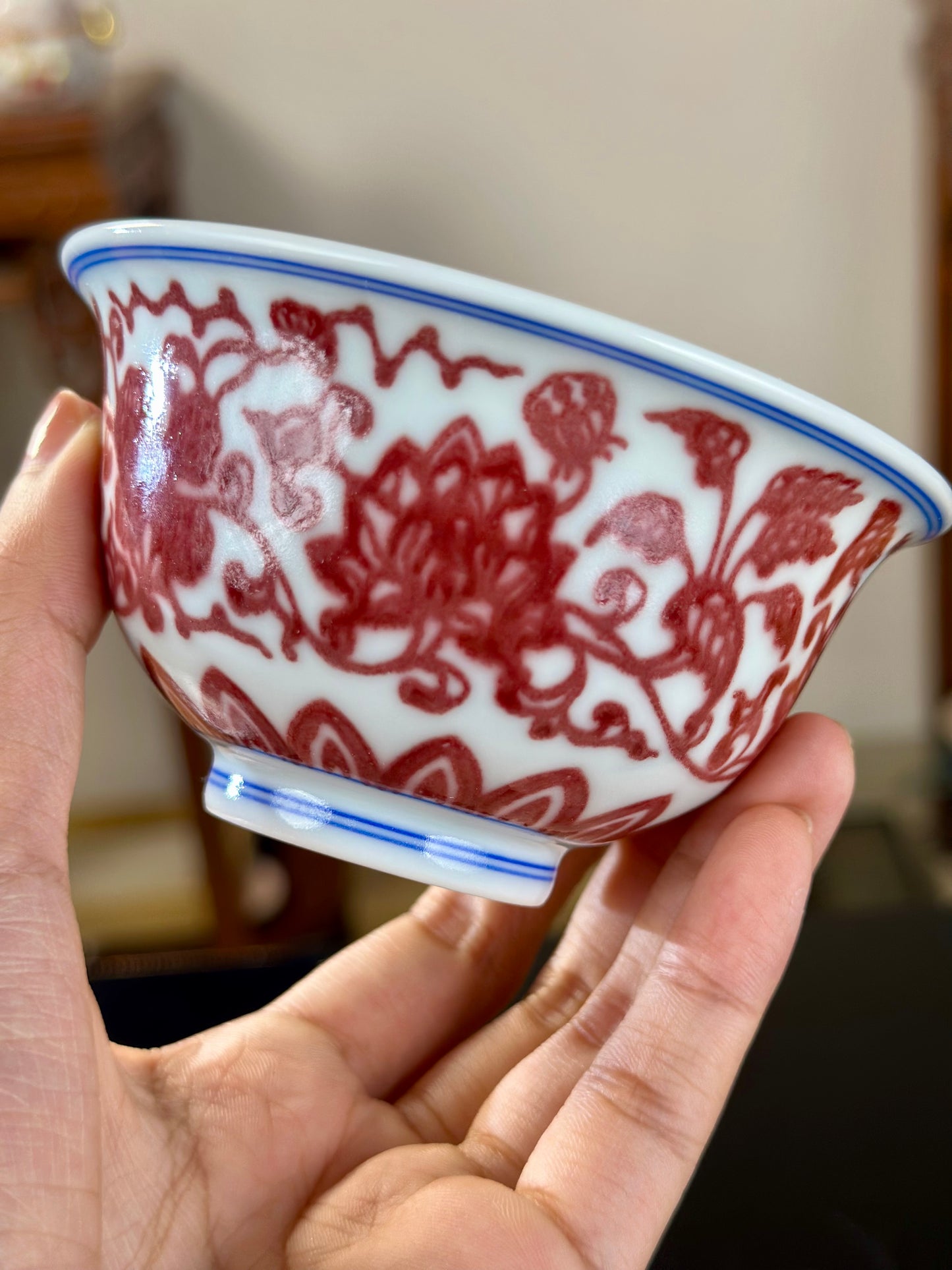 Hand Painted Chinese Lotus Underglaze Red Youlihong Jingdezhen Gaiwan Tea Boat Tea Tray Tea Set Master Ceramic