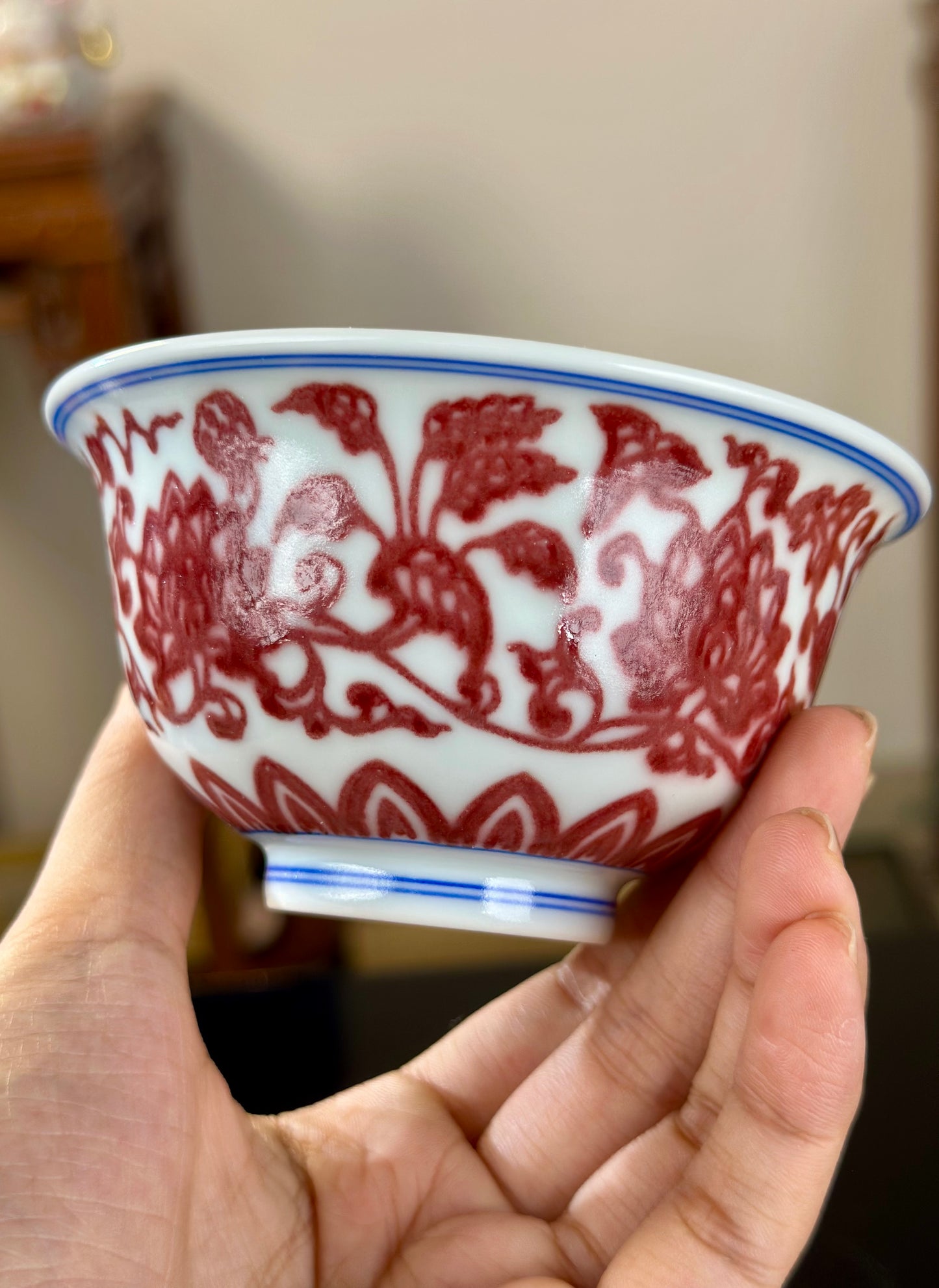 Hand Painted Chinese Lotus Underglaze Red Youlihong Jingdezhen Gaiwan Tea Boat Tea Tray Tea Set Master Ceramic