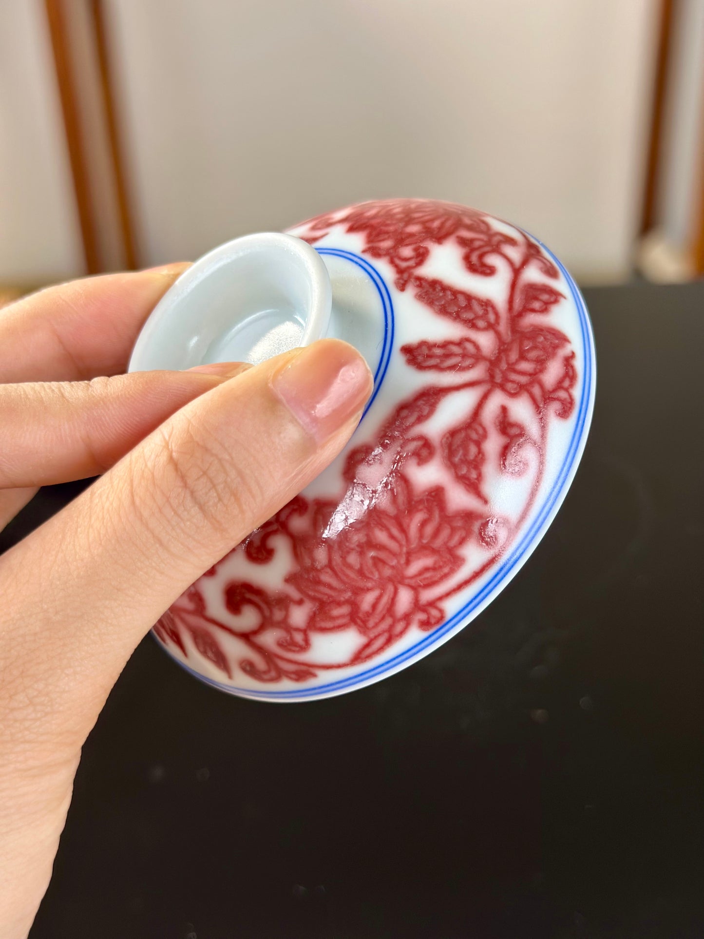 Hand Painted Chinese Lotus Underglaze Red Youlihong Jingdezhen Gaiwan Tea Boat Tea Tray Tea Set Master Ceramic