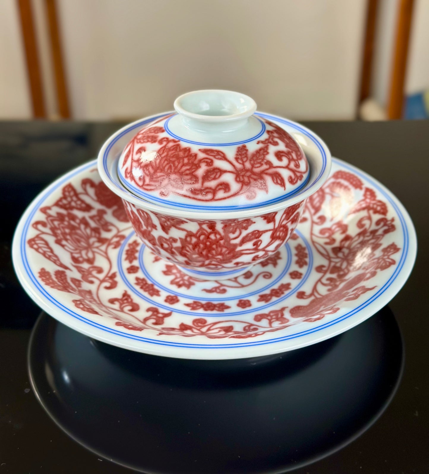 Hand Painted Chinese Lotus Underglaze Red Youlihong Jingdezhen Gaiwan Tea Boat Tea Tray Tea Set Master Ceramic