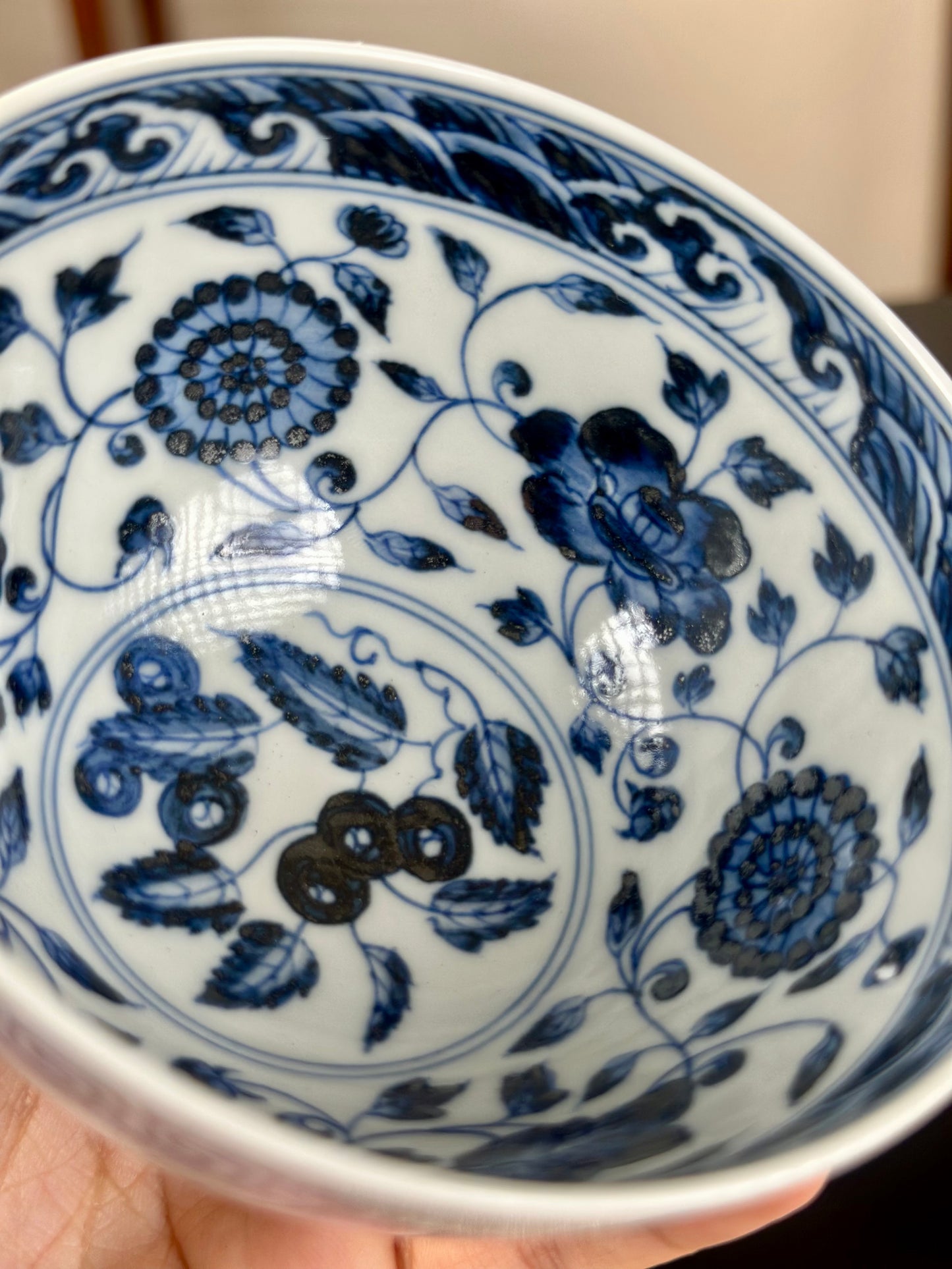 Handpainted Chinese Traditional Chrysanthemun  Flower Pattern Blue and White Porcelain Jingdezhen Jixin Teacup