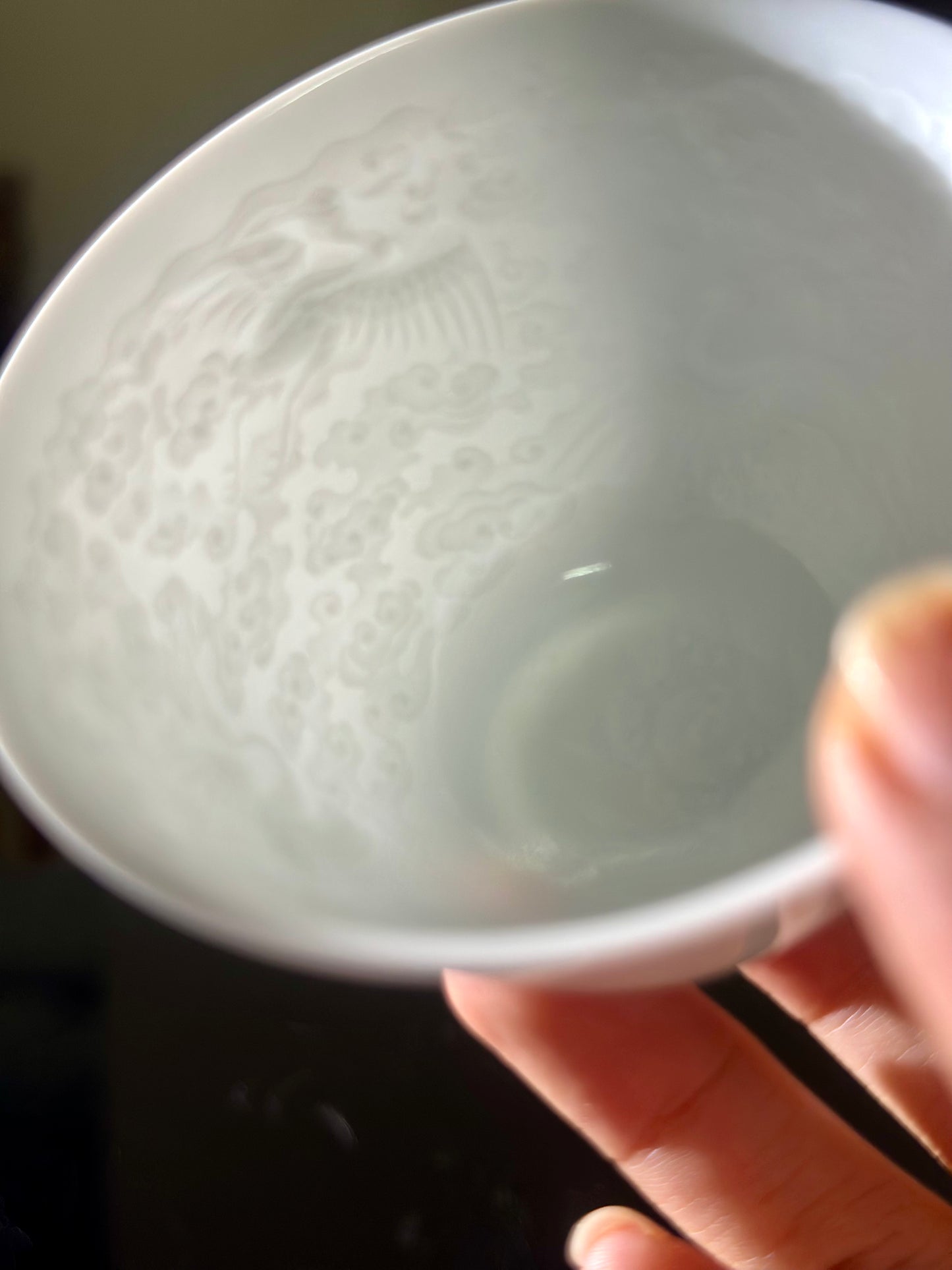 Handmade Chinese Jingdezhen Artwork Intimal Imprint Neimoyin Chinese Crane Super Thin Teacup