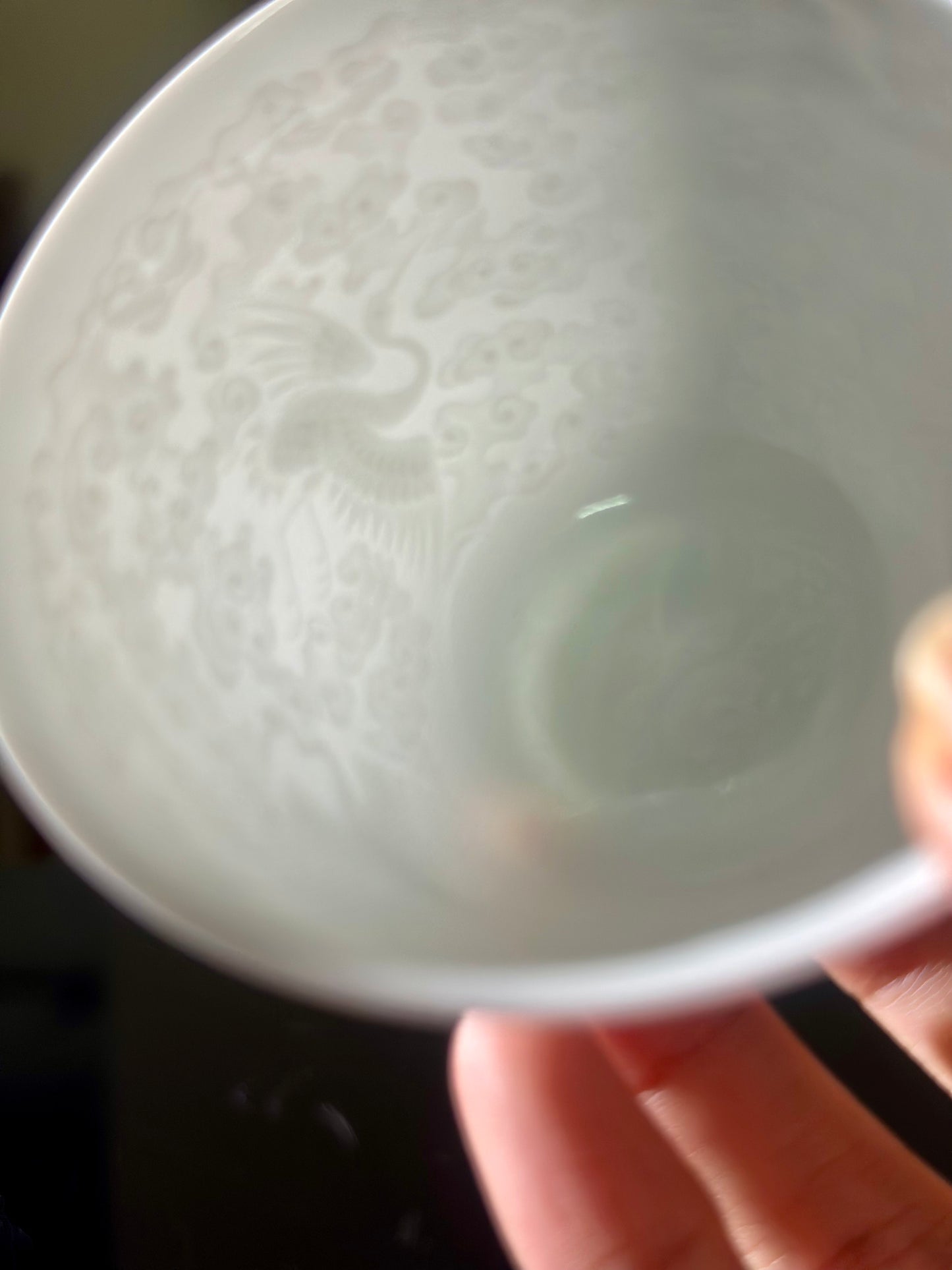 Handmade Chinese Jingdezhen Artwork Intimal Imprint Neimoyin Chinese Crane Super Thin Teacup