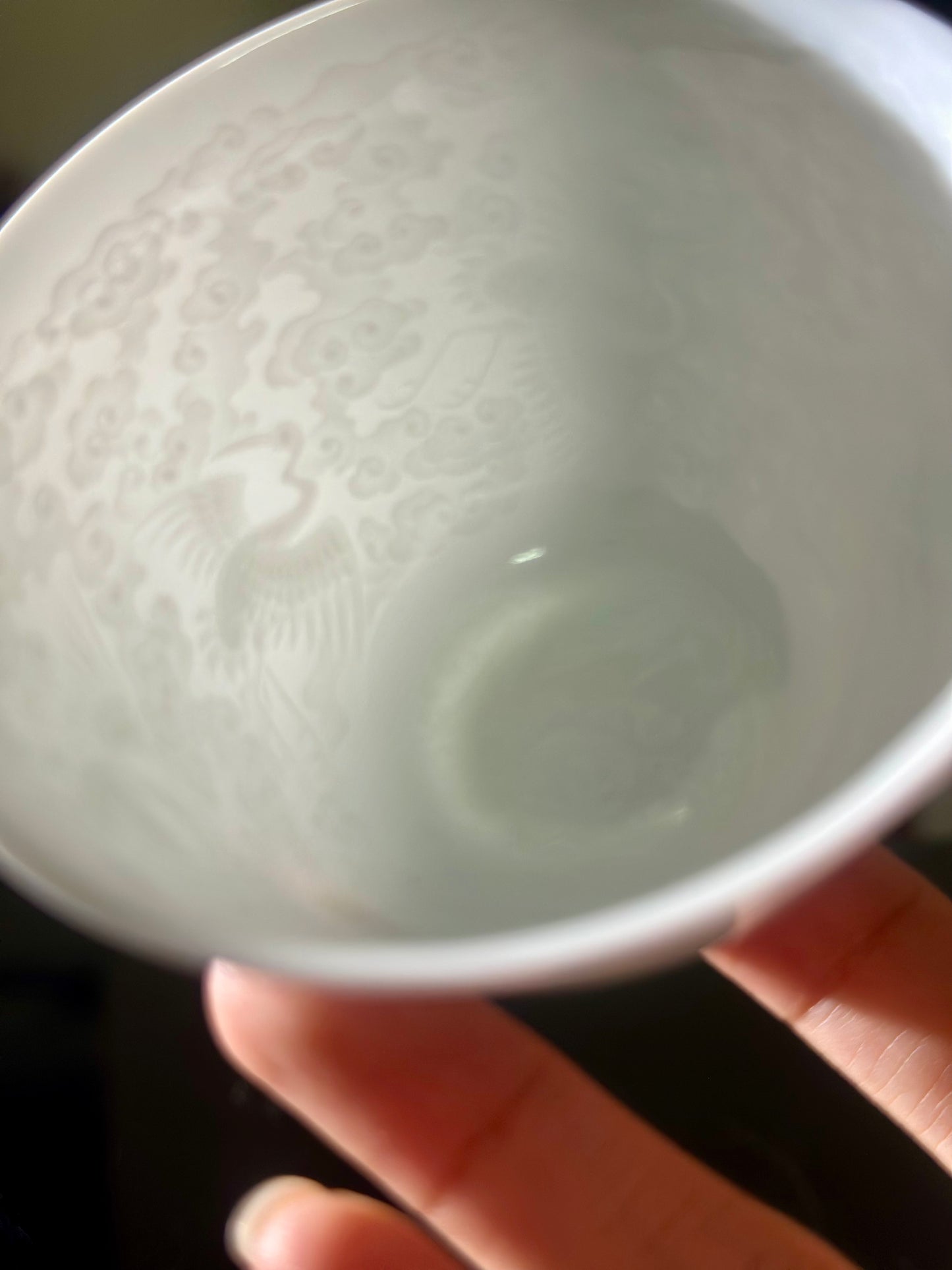 Handmade Chinese Jingdezhen Artwork Intimal Imprint Neimoyin Chinese Crane Super Thin Teacup