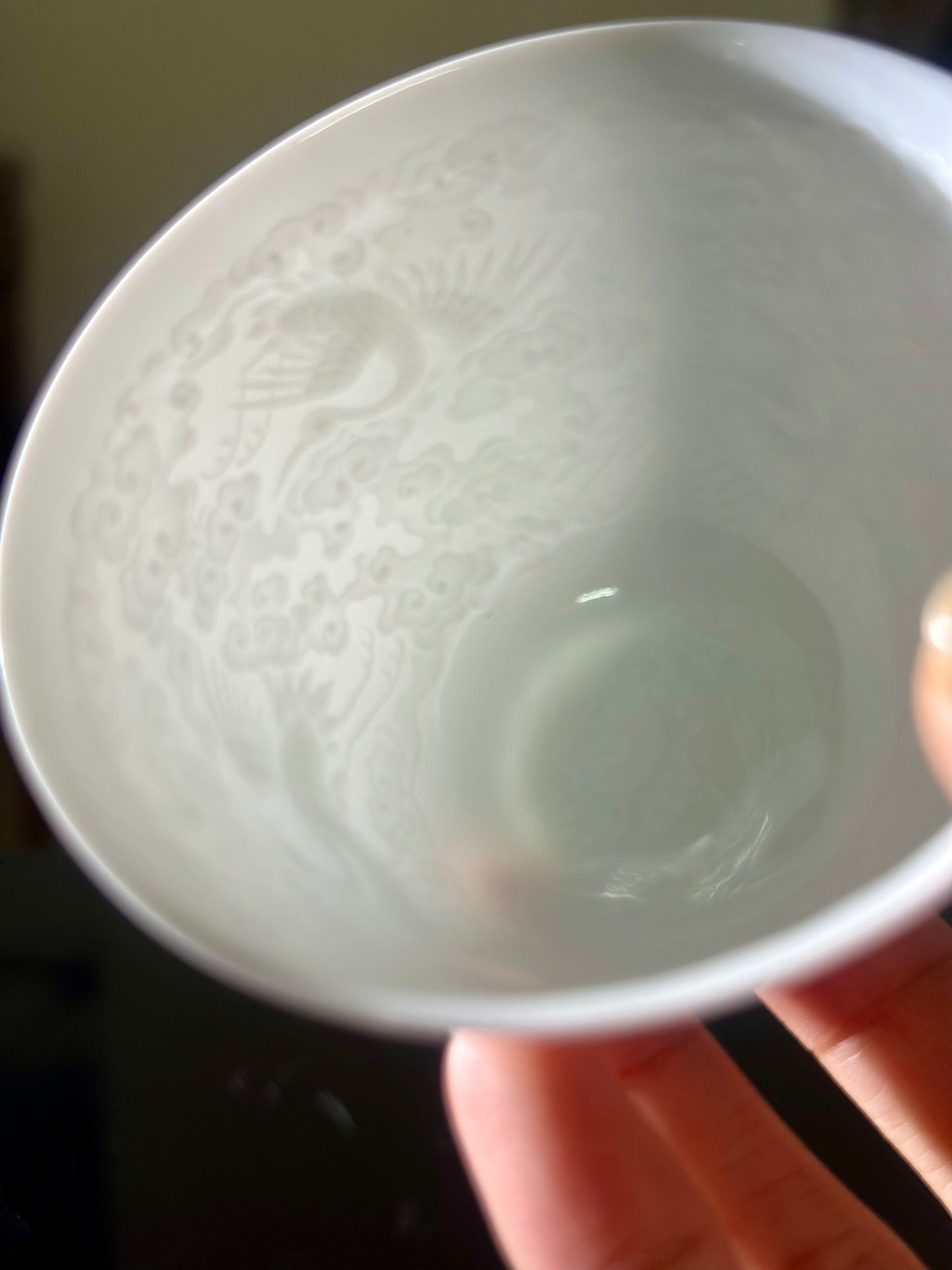 Handmade Chinese Jingdezhen Artwork Intimal Imprint Neimoyin Chinese Crane Super Thin Teacup