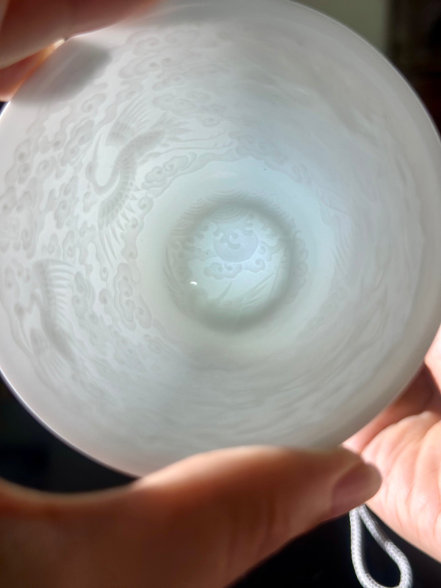 Handmade Chinese Jingdezhen Artwork Intimal Imprint Neimoyin Chinese Crane Super Thin Teacup