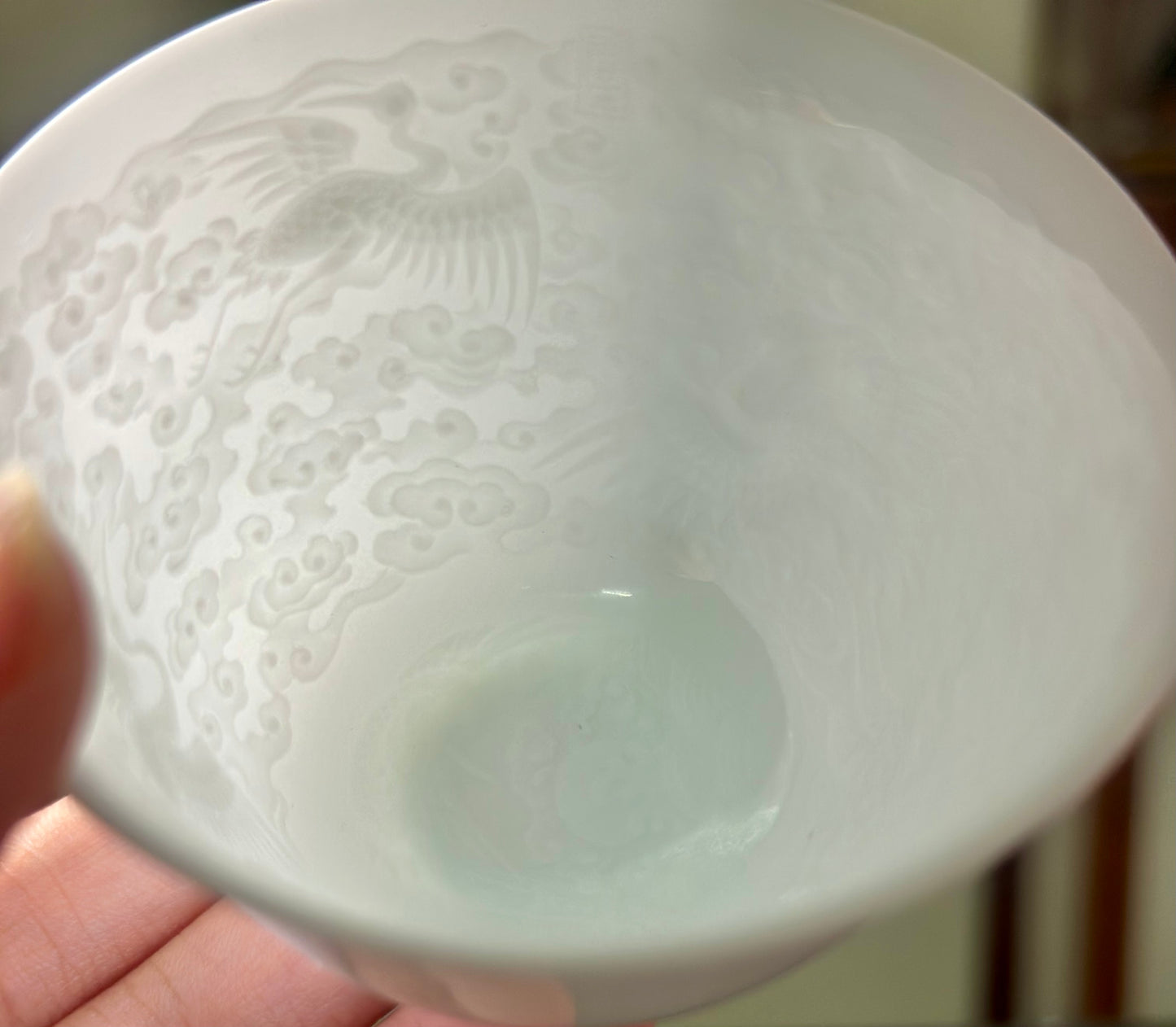 Handmade Chinese Jingdezhen Artwork Intimal Imprint Neimoyin Chinese Crane Super Thin Teacup