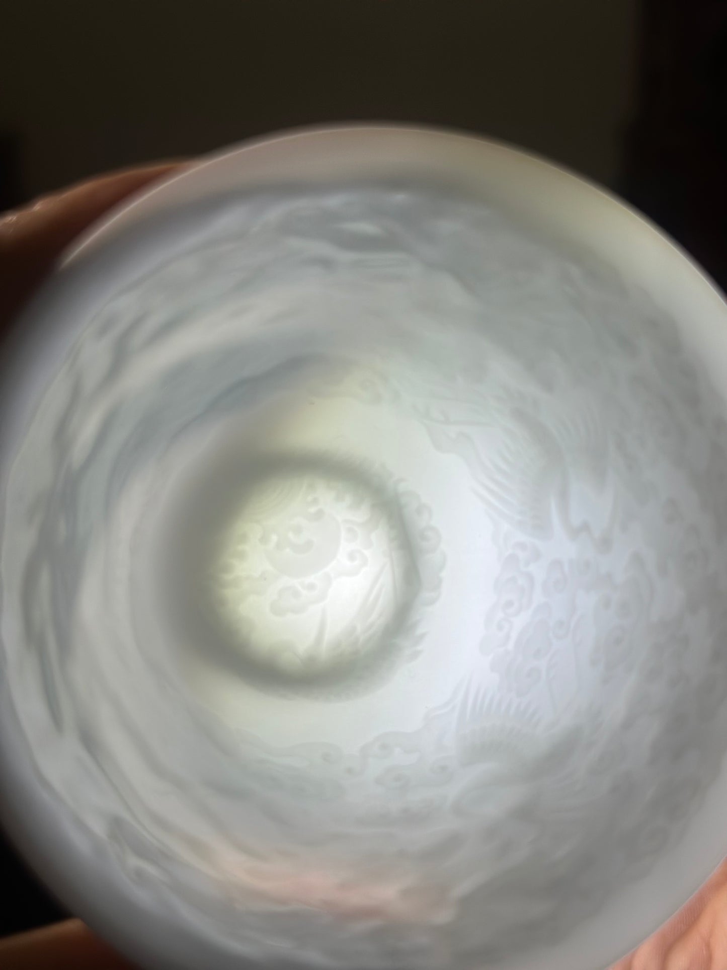 Handmade Chinese Jingdezhen Artwork Intimal Imprint Neimoyin Chinese Crane Super Thin Teacup