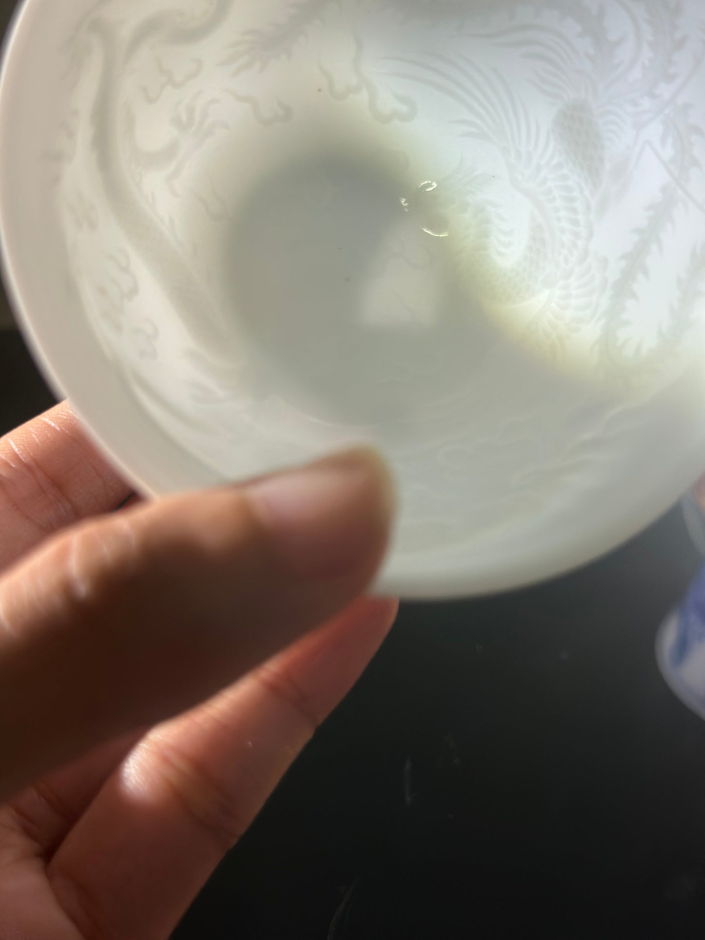 Handmade Chinese Jingdezhen Artwork Intimal Imprint Neimoyin Chinese Dragon and Phoenix Super Thin Teacup