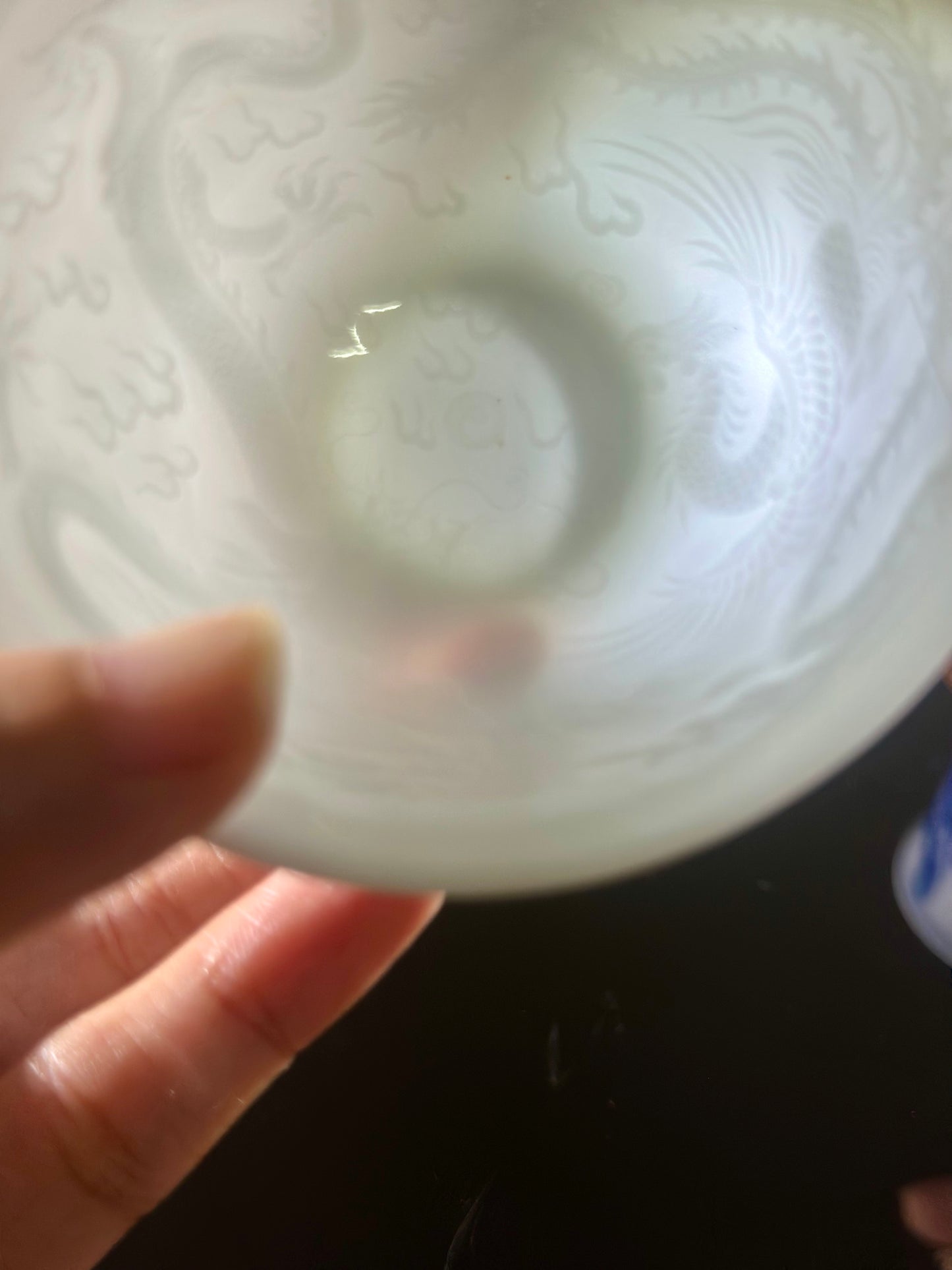 Handmade Chinese Jingdezhen Artwork Intimal Imprint Neimoyin Chinese Dragon and Phoenix Super Thin Teacup