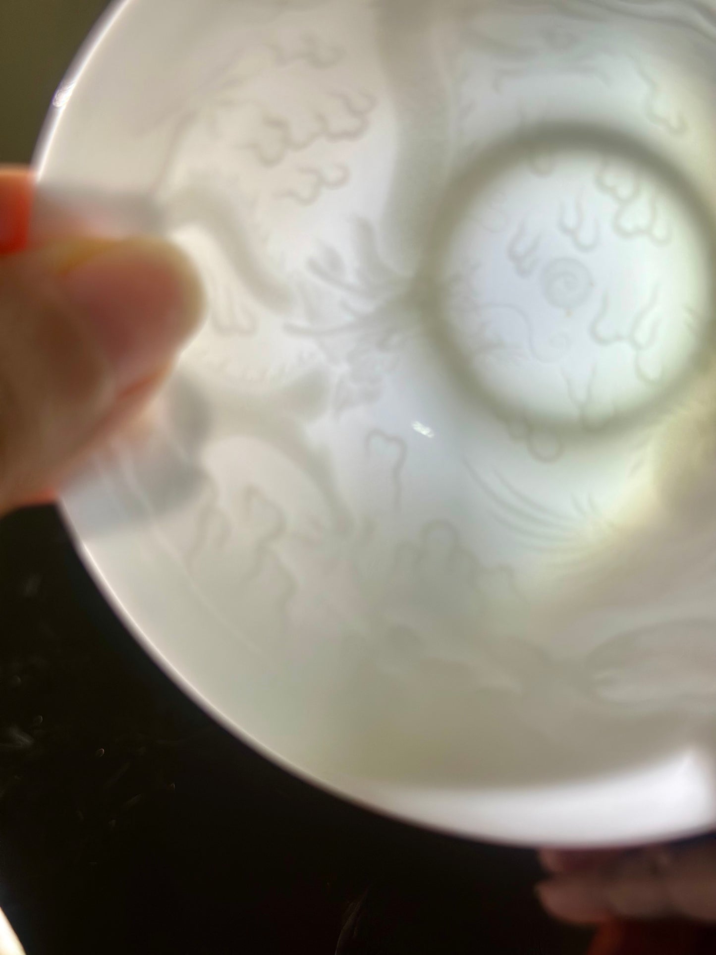 Handmade Chinese Jingdezhen Artwork Intimal Imprint Neimoyin Chinese Dragon and Phoenix Super Thin Teacup