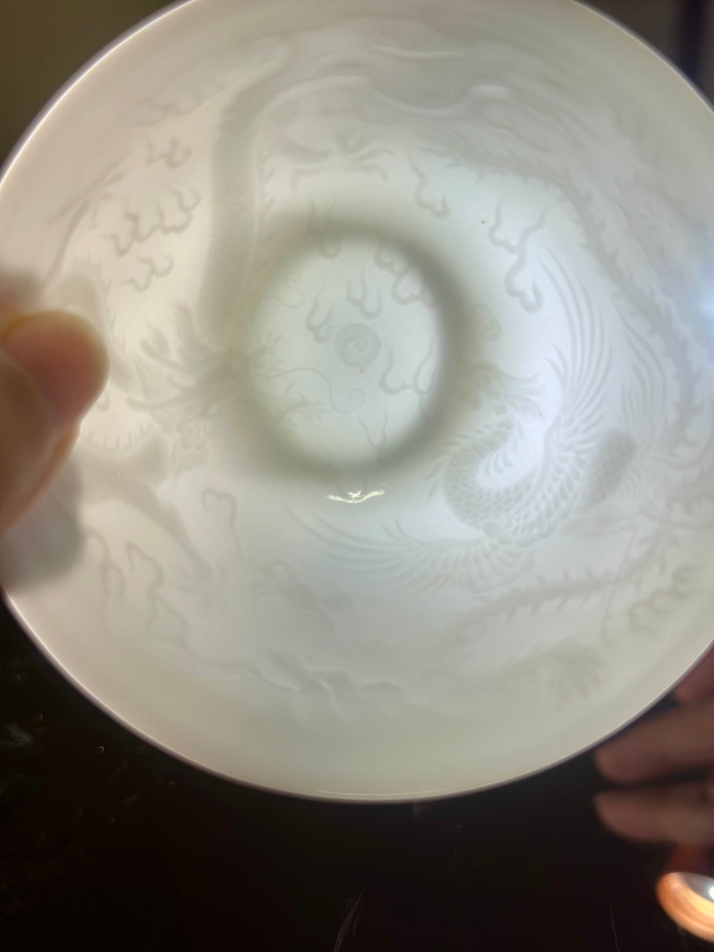 Handmade Chinese Jingdezhen Artwork Intimal Imprint Neimoyin Chinese Dragon and Phoenix Super Thin Teacup