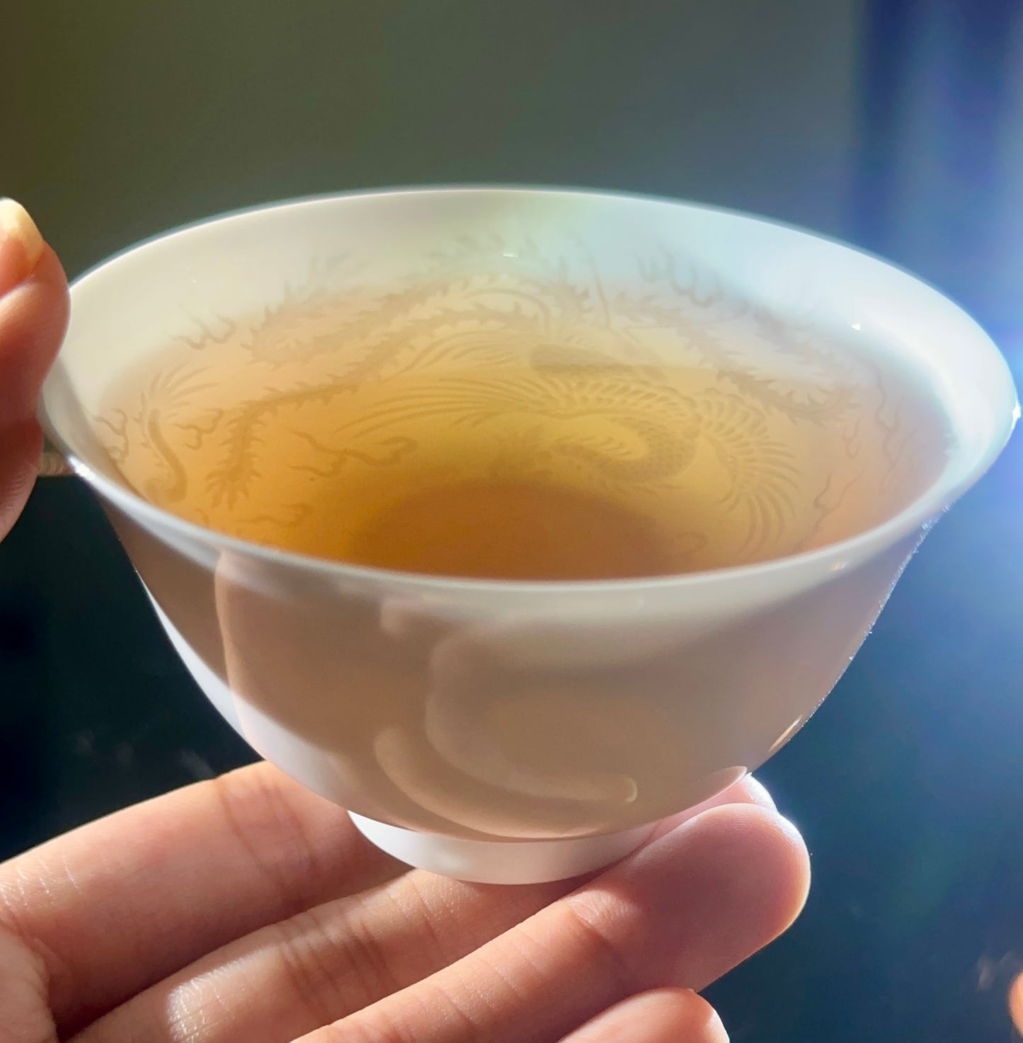 Handmade Chinese Jingdezhen Artwork Intimal Imprint Neimoyin Chinese Dragon and Phoenix Super Thin Teacup