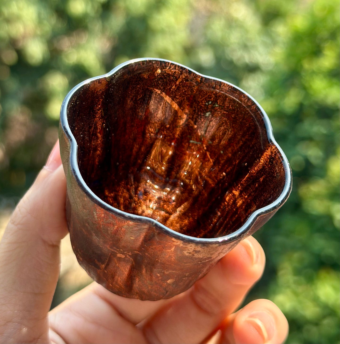 Handcrafted Traditional Chinese Lacquer Ware Glass Hign-end Flower Shape Teacup