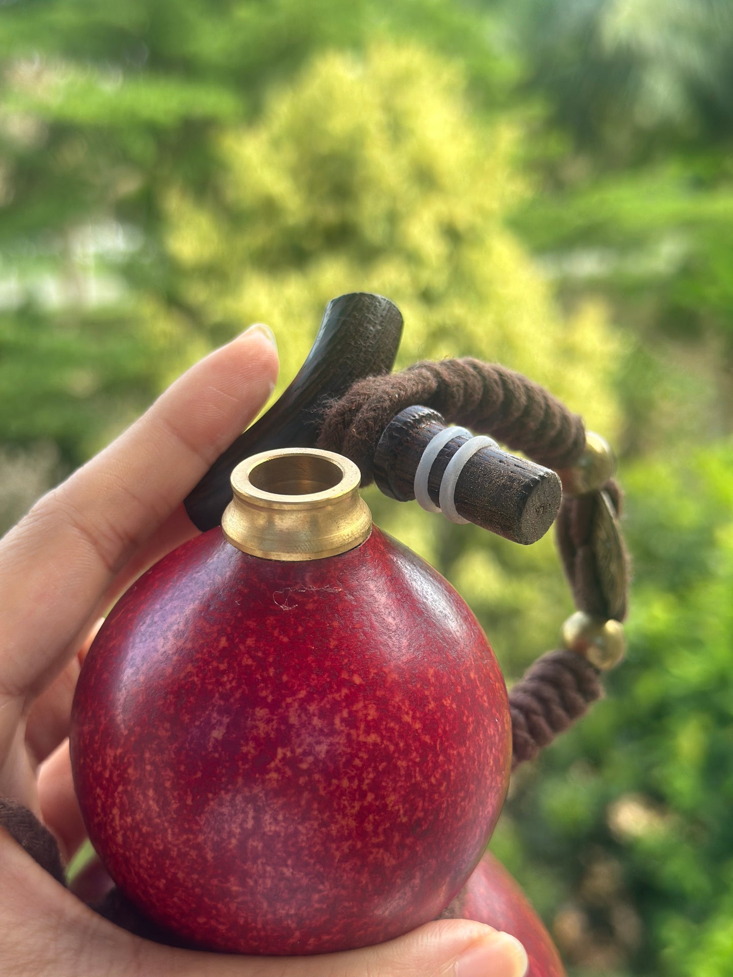 Hand dyed Fengshui Ornament Brown Chinese Lacquerware Hulu Natural Gourd Water Tea Container Classical Home Decor