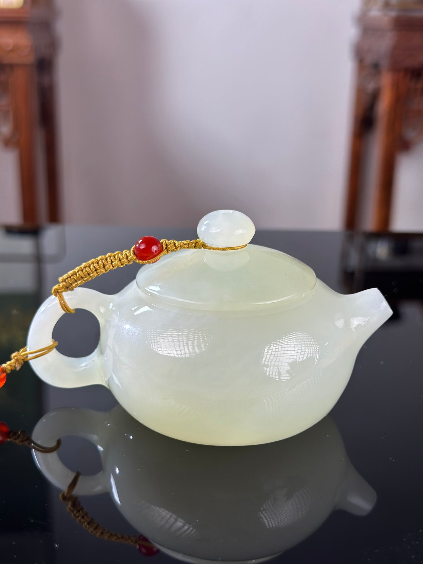Handcrafted Chinese Xiuyu Authentic Jade Xishi Shape Teapot Unique Artwork Jade Teaware