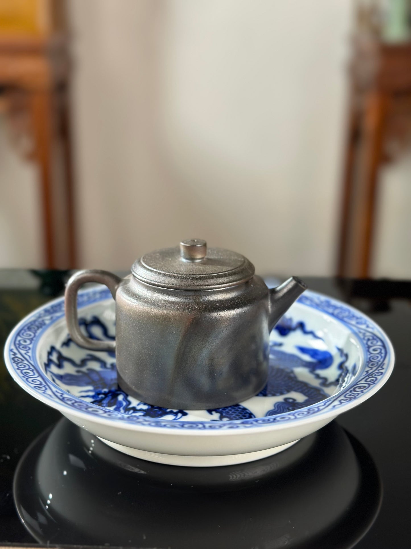 Chinese High-end Blue White Porcelain Handpainted Classic Xuande Dragon Pattern Tea tray Home Ornament Artwork Tray