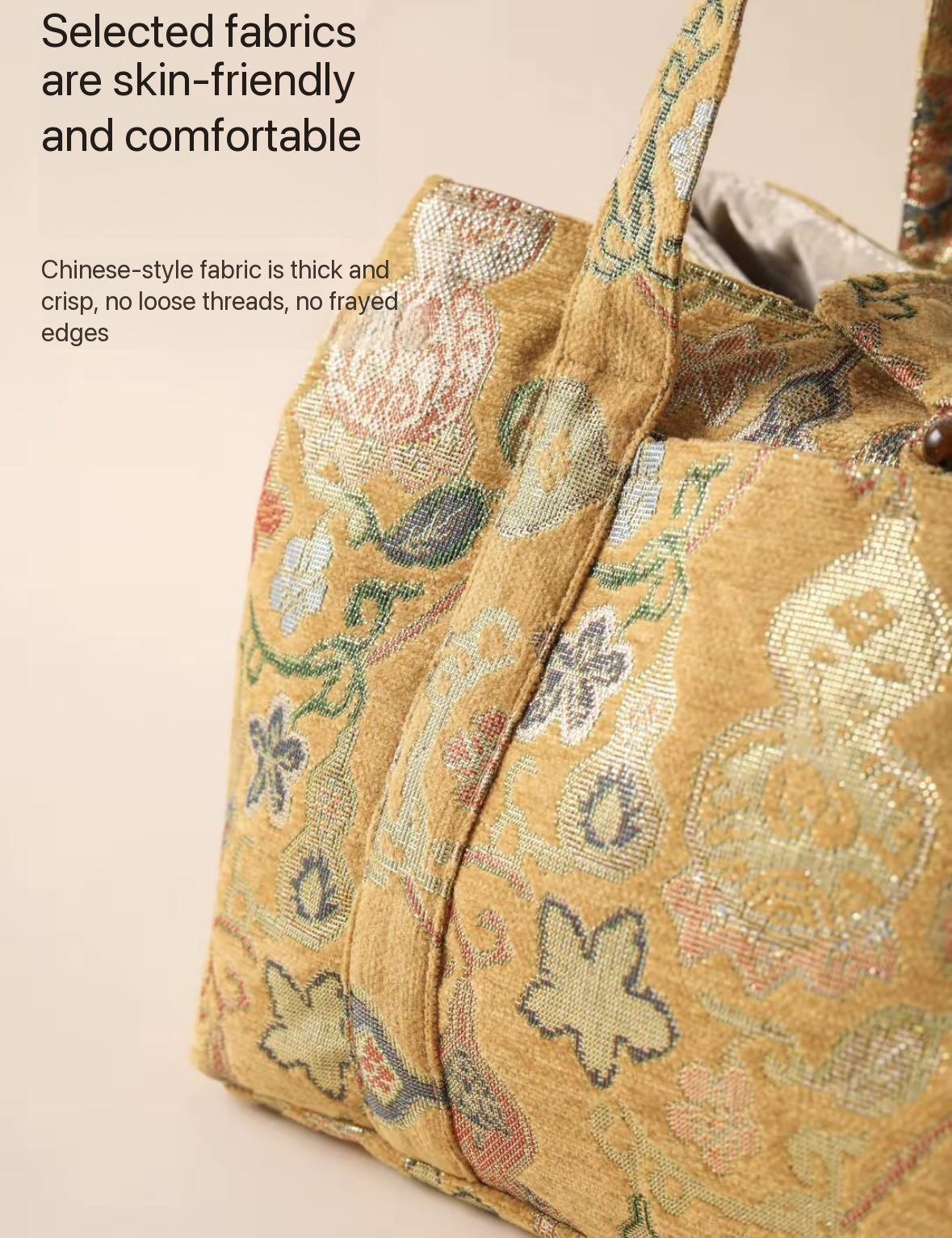 Chinese High-end Traditional Song Brocade Golden Gourd Pattern Tea Bag Travel Cloth Bag Big Capacity Portable Storage Bag