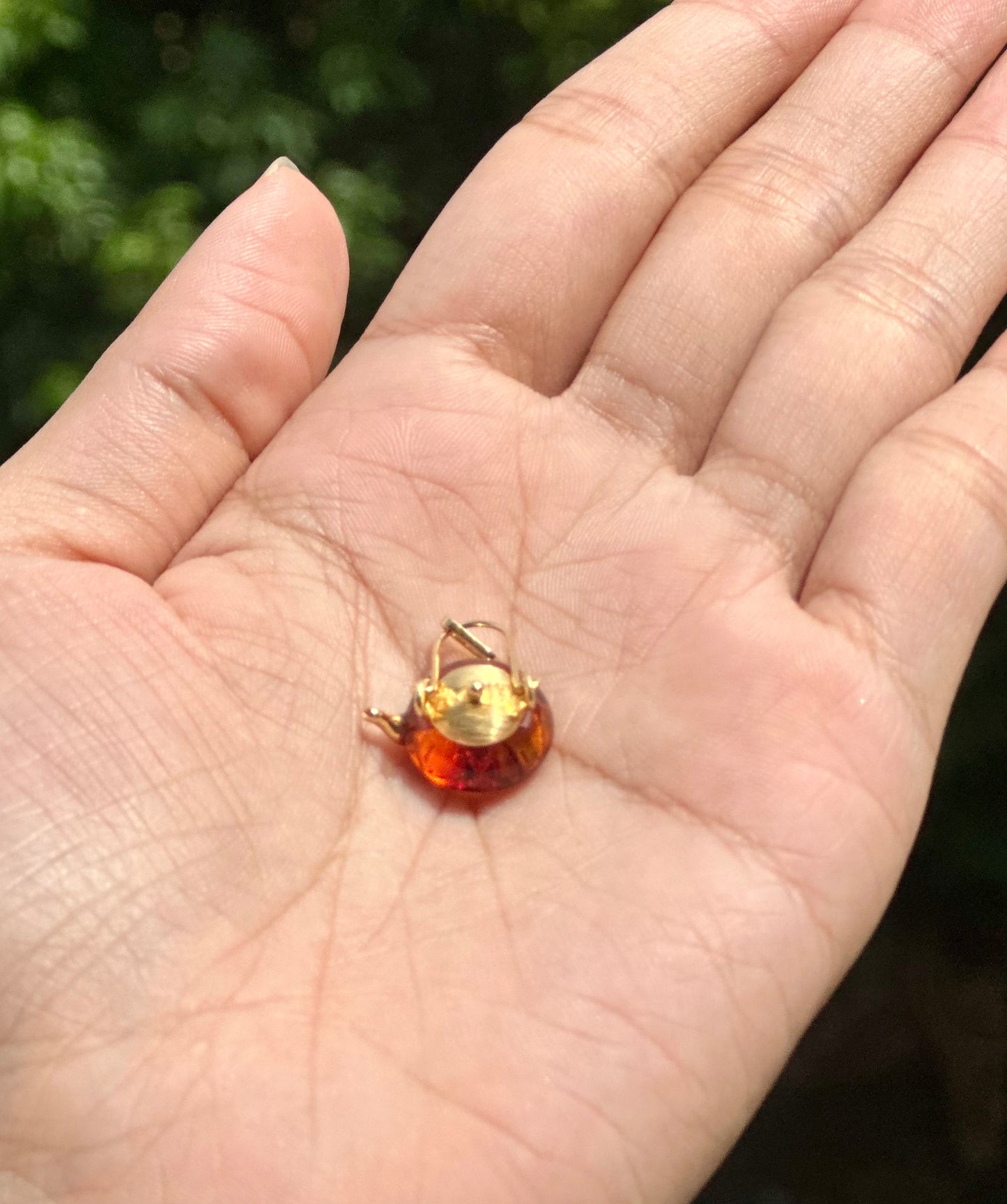 S925 Sterling Silver Original Design Handmade Teapot Shape Amber Ring