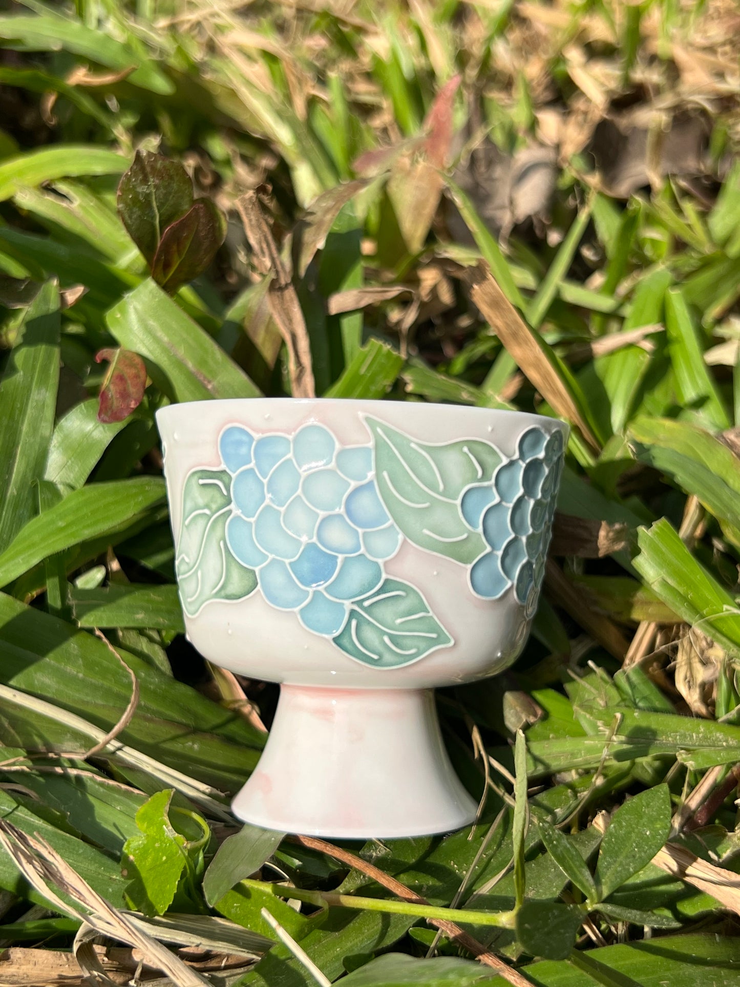 Chinese Original Handpainted Arita Ware Blue Hydrangea Flower Pattern Teacup Master Ceramic Japanese Ceramic Artwork