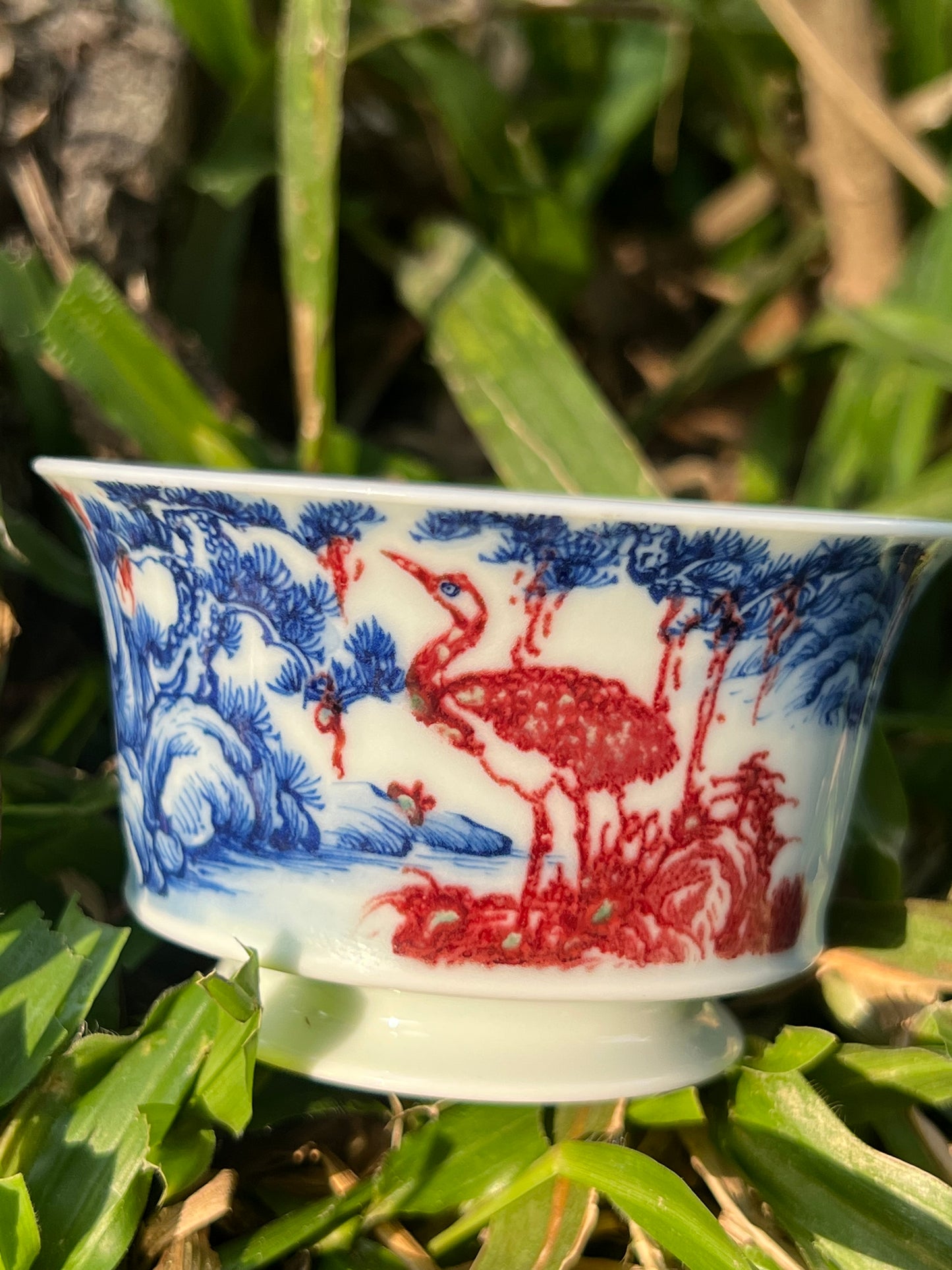 Hand Painted Chinese Landscape Blue and White Porcelain Underglaze Red Porecelain Teacup Jingdezhen Master Ceramic Artwork