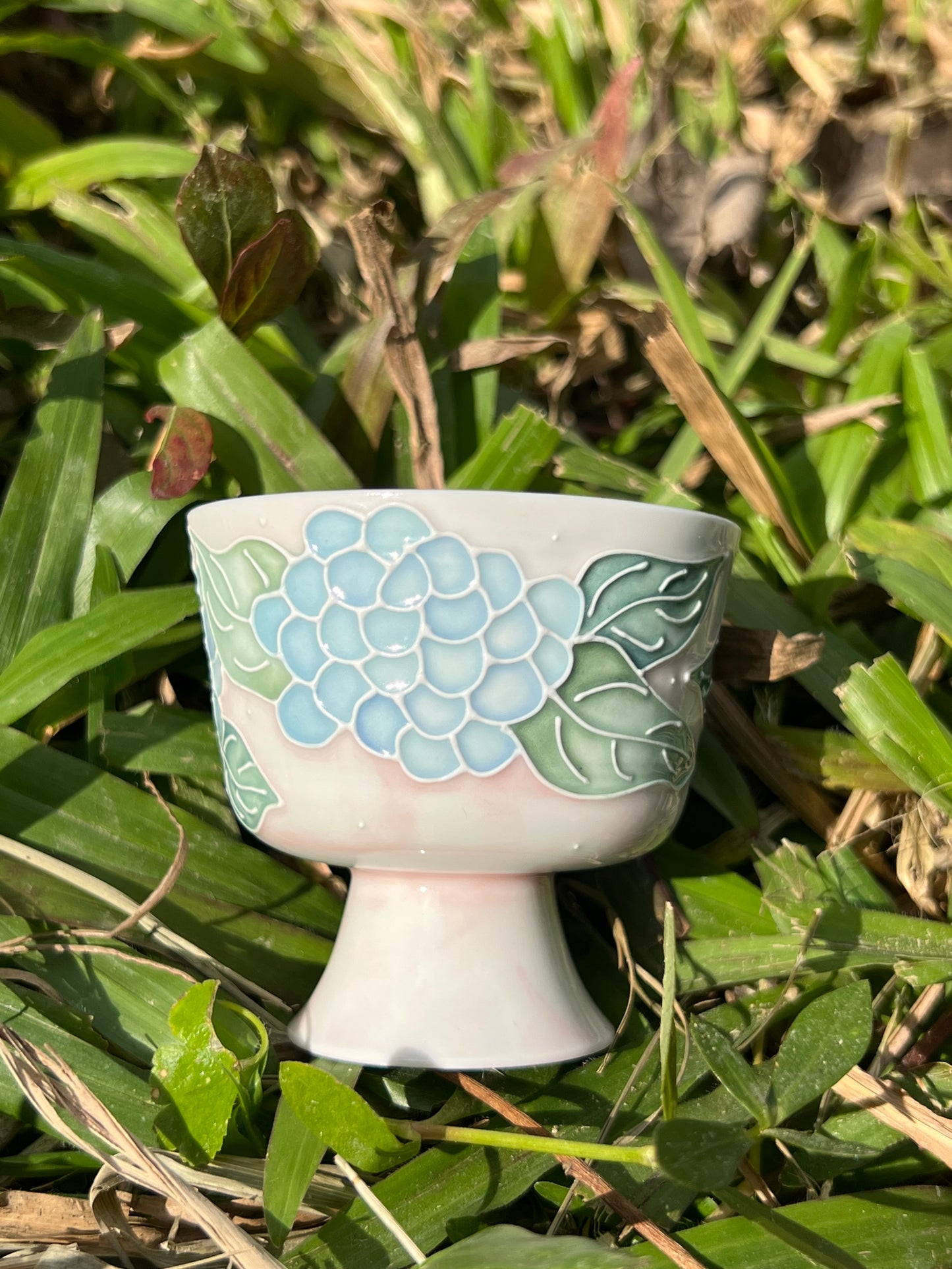 Chinese Original Handpainted Arita Ware Blue Hydrangea Flower Pattern Teacup Master Ceramic Japanese Ceramic Artwork