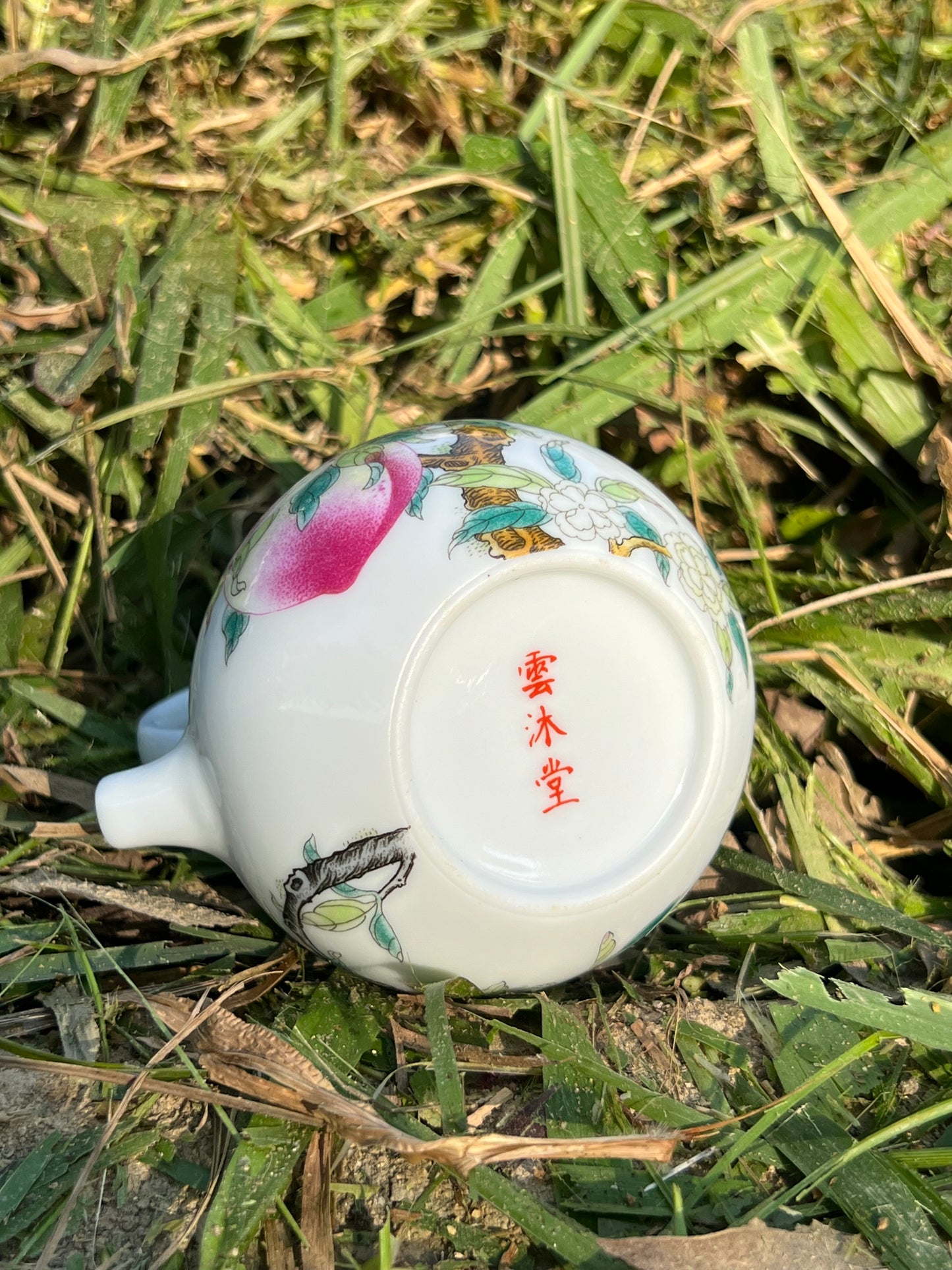 Hand Painted Chinese Peach Lifting Handle Teapot Famille Rose Pink Teaware Jingdezhen Master Ceramic Artwork