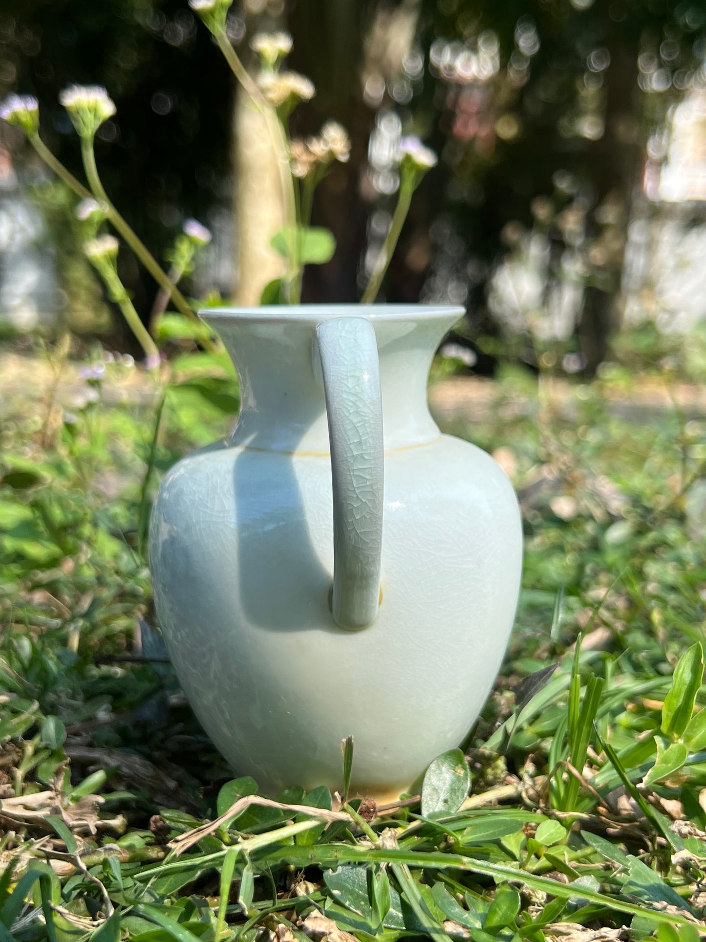 Handmade Green Teapot Artwork Chinese Antique Style Simple Teapot Household Ceramic Holde Pot