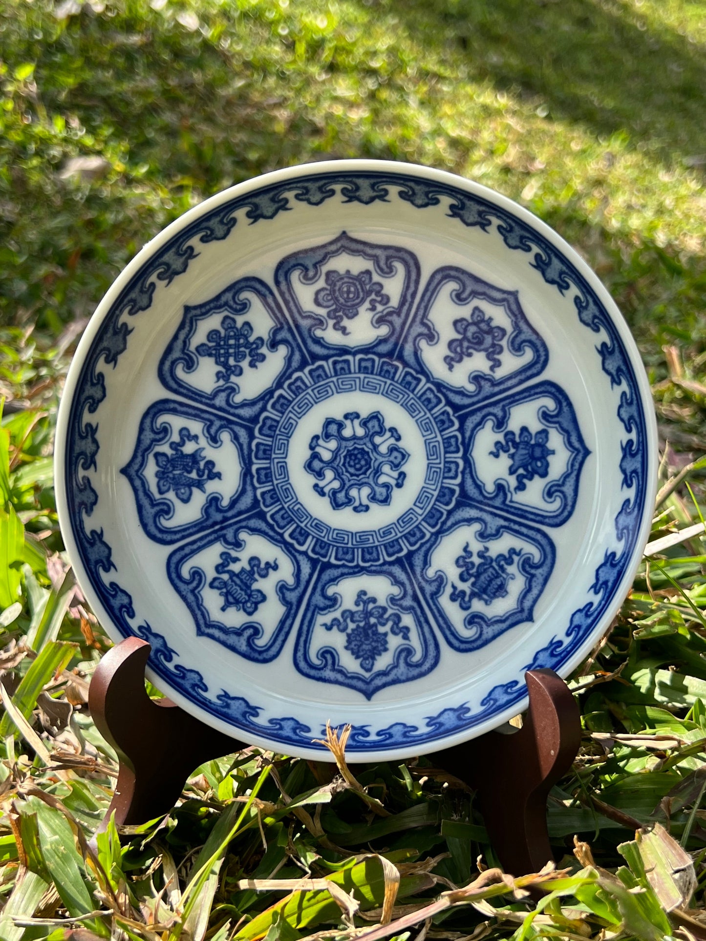 Handcrafted Chinese Hand Painted Chinese Blue and White Porcelain Tea Tray Baoxiang Flower Pattern Tea Boat Jingdezhen Master Ceramic Artwork