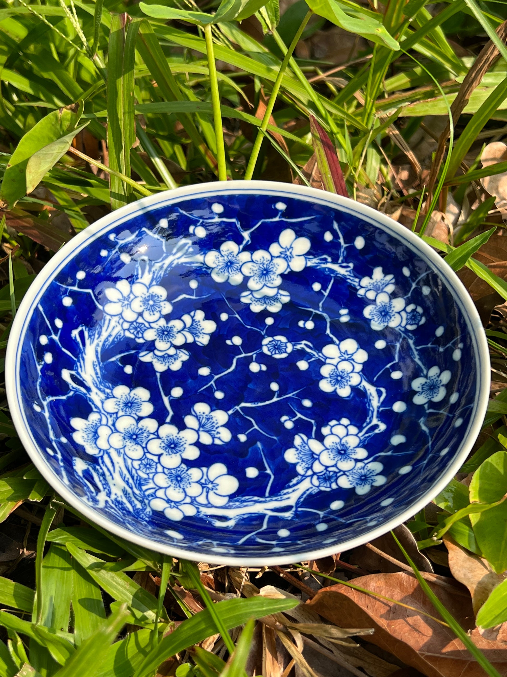 This is Chinese Jingdezhen blue and white porcelain gaiwan. This is a ceramic plum flower teapot