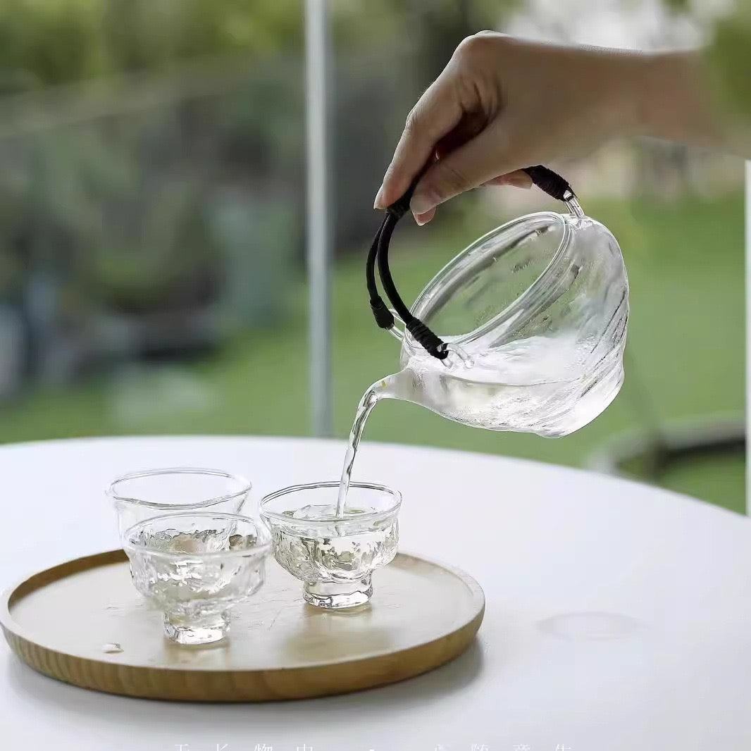 Antique Style Glass Kettle Cold Brewing Teapot High Temperature Resistant Glass Tea Set Rattan Beam Lifting Pot