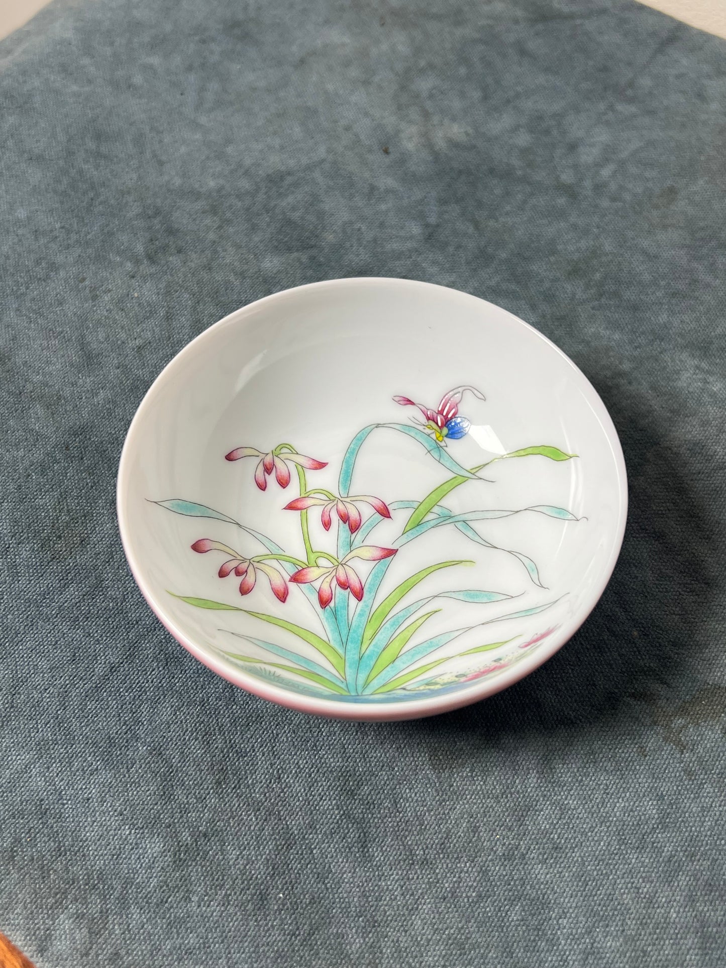 Hand painted Chinese Enamel Orchid Flower Teacup Jingdezhen Master Ceramic Artwork