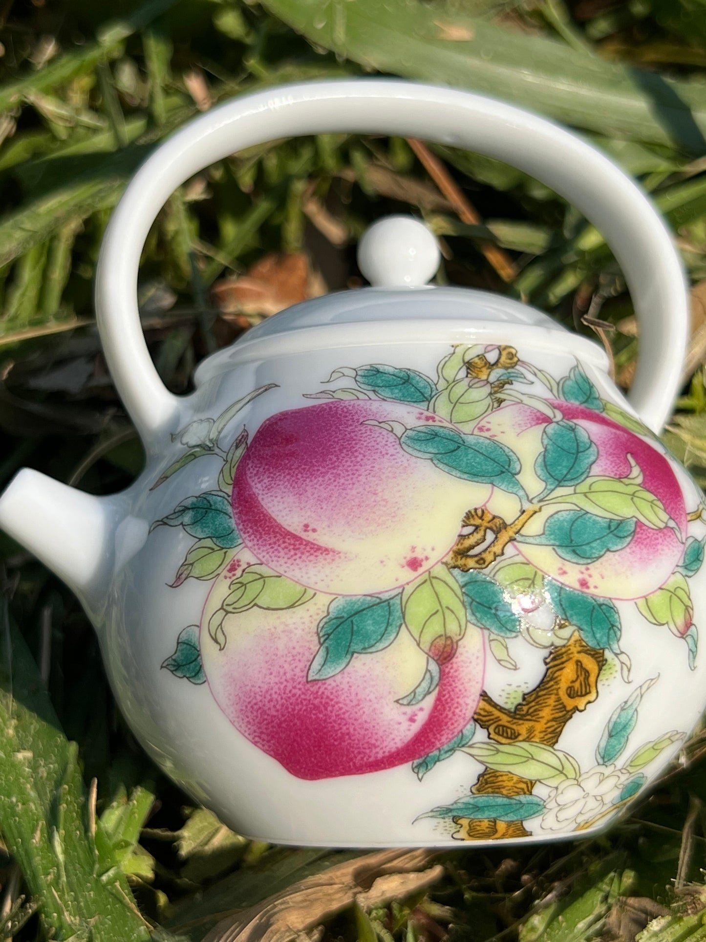 Hand Painted Chinese Peach Lifting Handle Teapot Famille Rose Pink Teaware Jingdezhen Master Ceramic Artwork