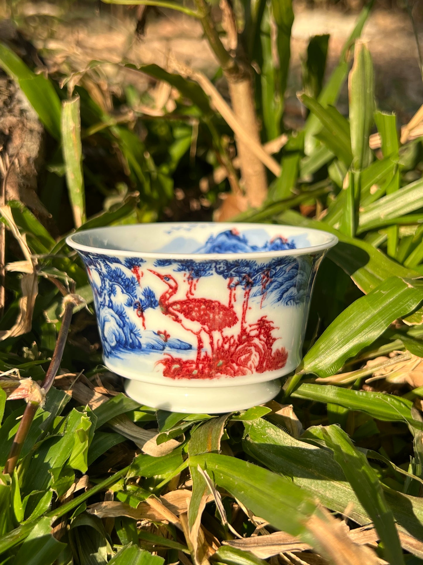 Hand Painted Chinese Landscape Blue and White Porcelain Underglaze Red Porecelain Teacup Jingdezhen Master Ceramic Artwork