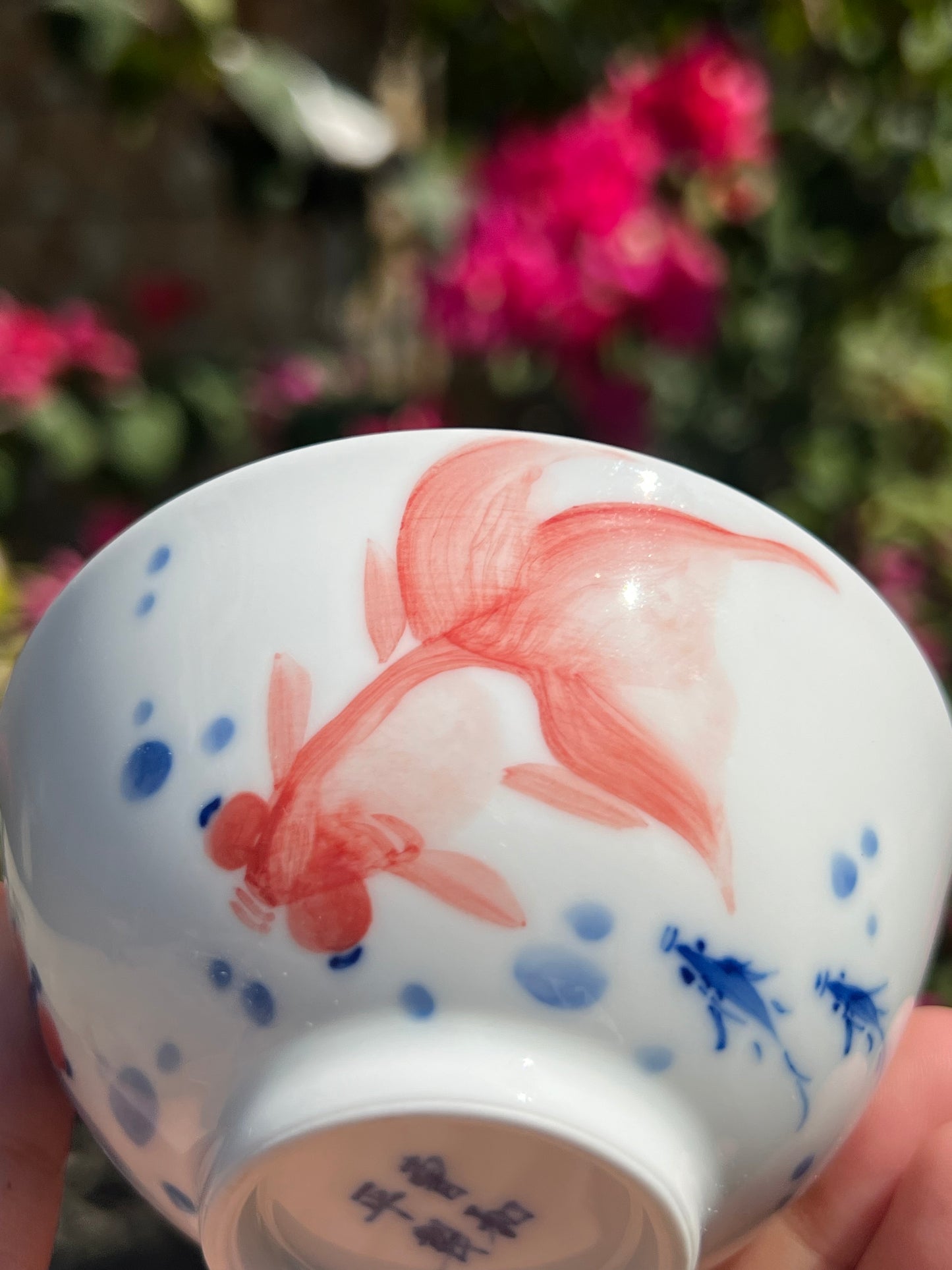 Handcrafted Chinese Handpainted Chinese Fish Blue and White Porcelain Teacup Jingdezhen Teacup Ceramic Master Pottery Artwork