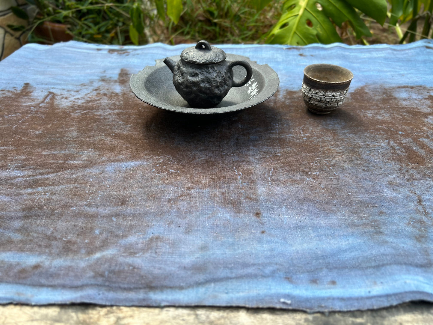 Hand Dyed Plant Dyed Tea Table Cloth Nature Dyed Cotton Tea Mat Two Sides Chabu Chaxi