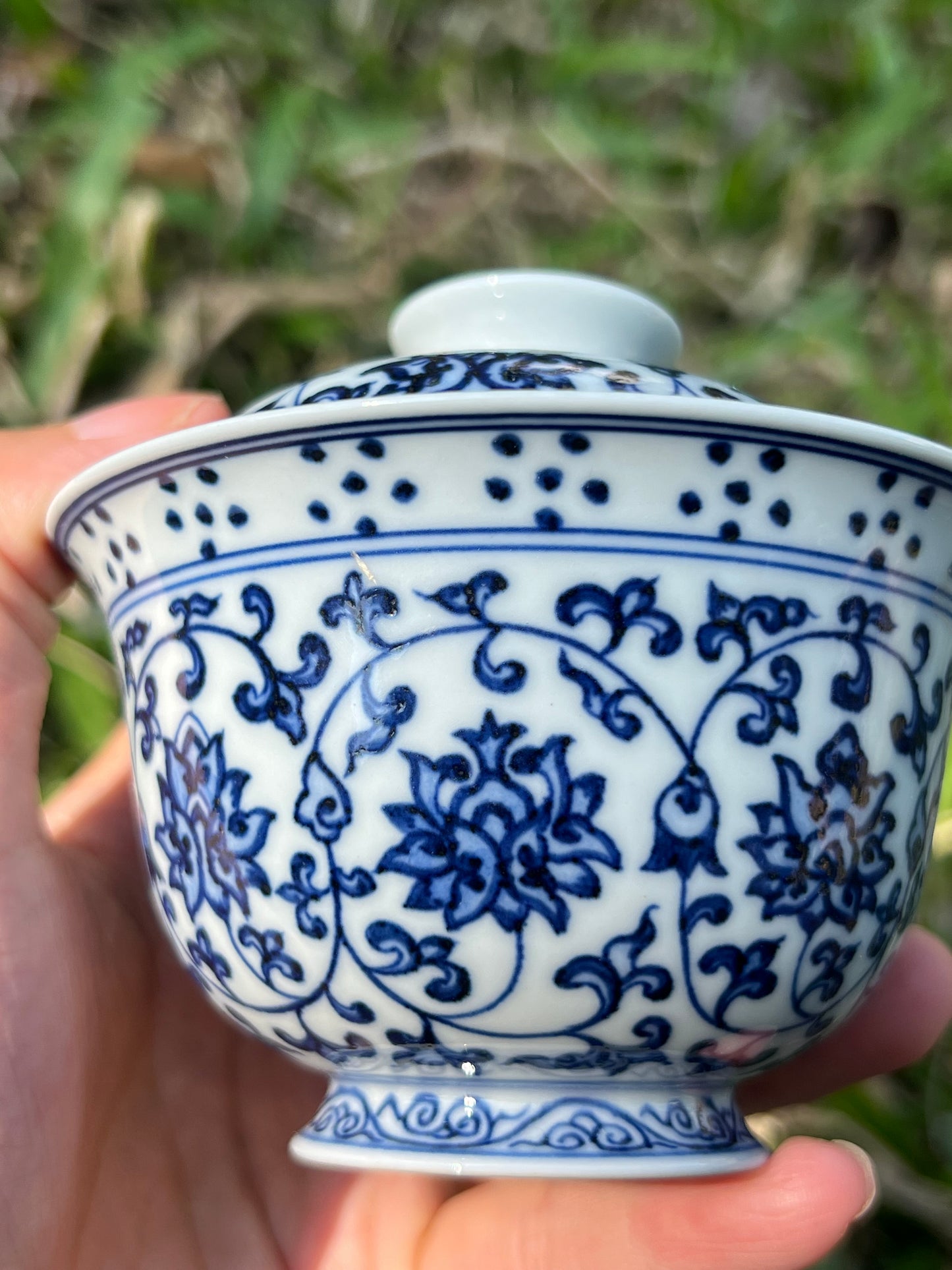 Hand Painted Chinese Blue and White Porcelain Lotus Of Twined Stems Gaiwan Pot Tea Maker Jingdezhen Master Ceramic Artwork