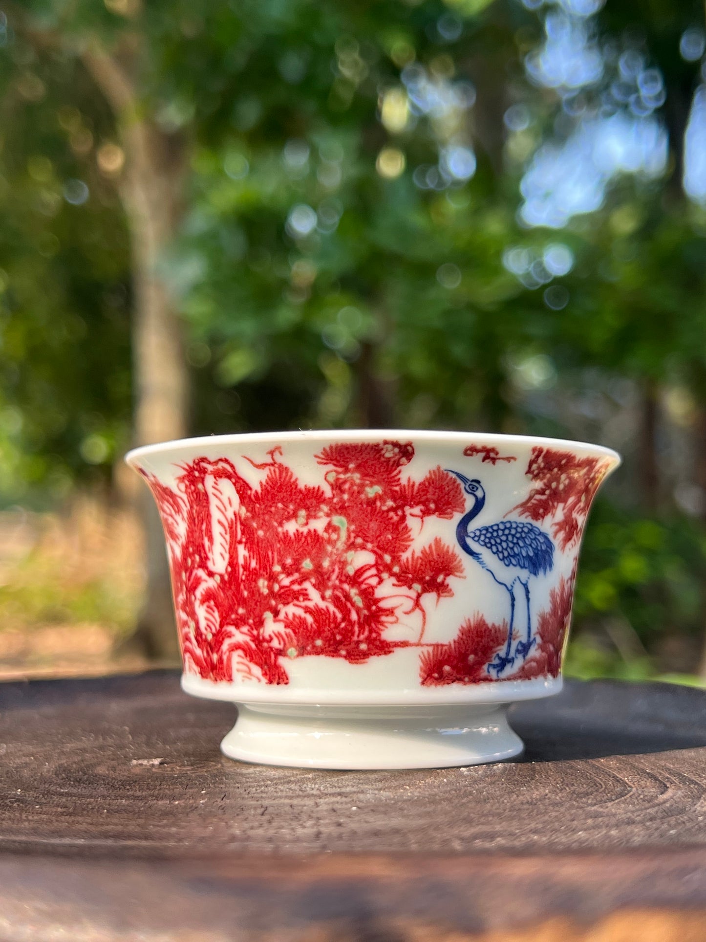 Hand Painted Chinese Landscape Blue and White Porcelain Underglaze Red Porecelain Teacup Jingdezhen Master Ceramic Artwork