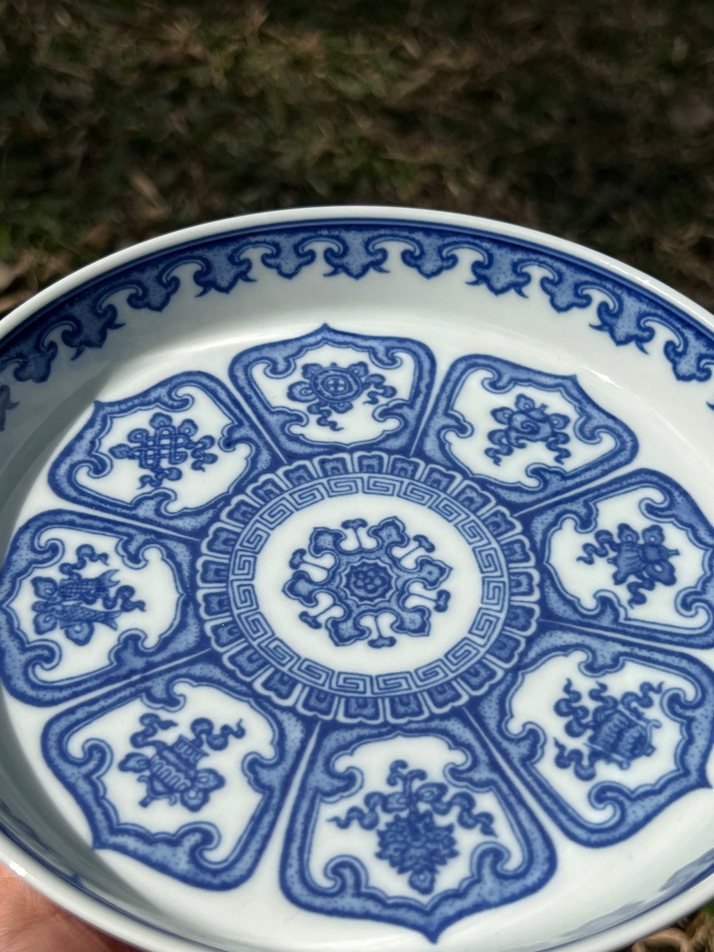Handcrafted Chinese Hand Painted Chinese Blue and White Porcelain Tea Tray Baoxiang Flower Pattern Tea Boat Jingdezhen Master Ceramic Artwork