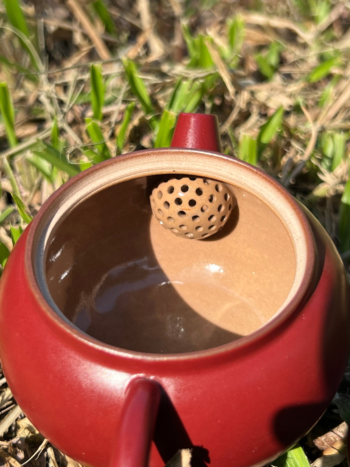 Handcrafted Chinese Red Teapot Original Three Feet Design Pottery Teaware