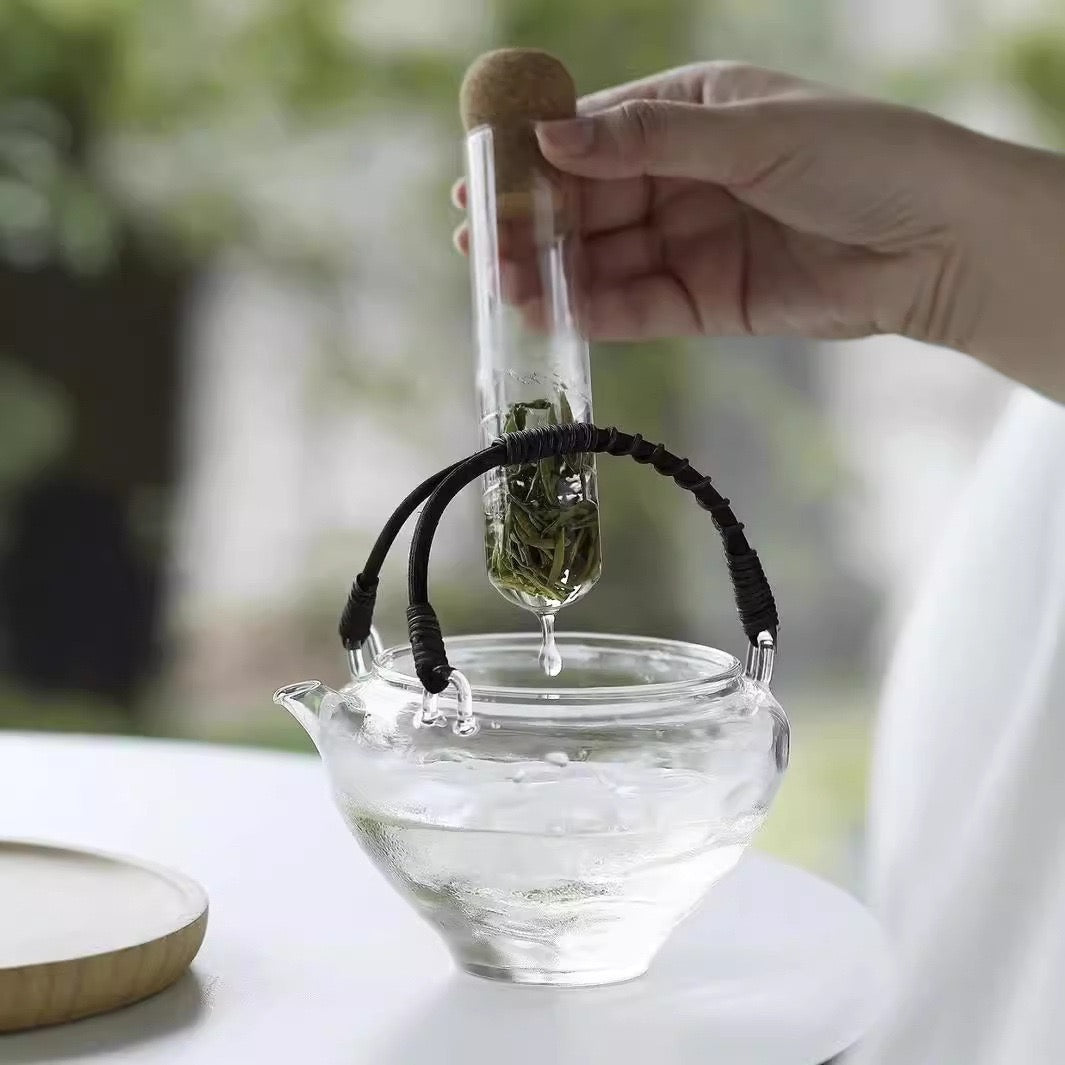 Antique Style Glass Kettle Cold Brewing Teapot High Temperature Resistant Glass Tea Set Rattan Beam Lifting Pot