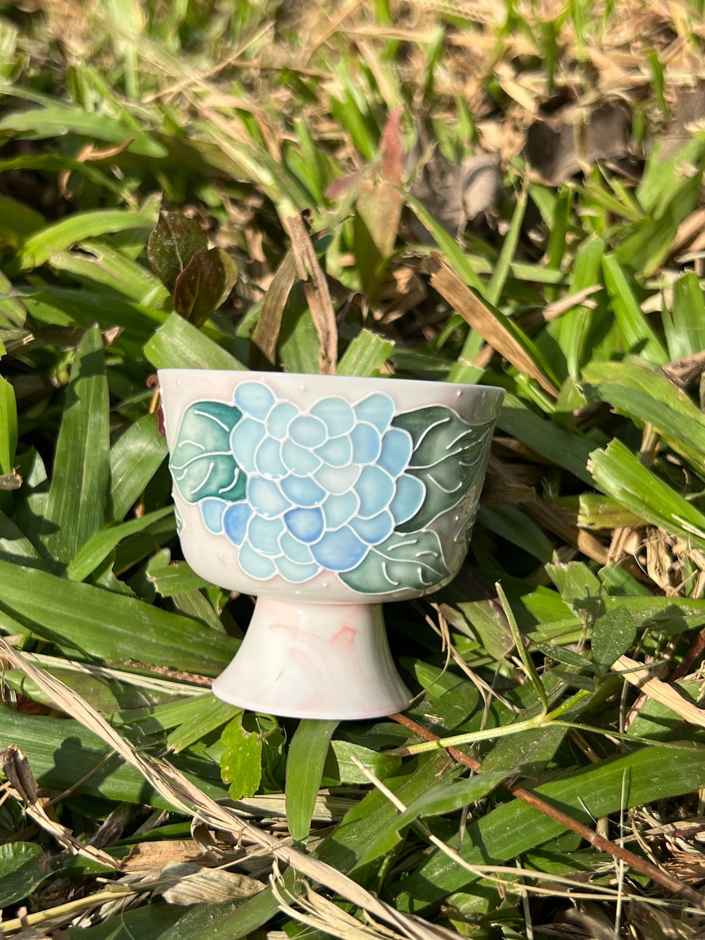 Chinese Original Handpainted Arita Ware Blue Hydrangea Flower Pattern Teacup Master Ceramic Japanese Ceramic Artwork