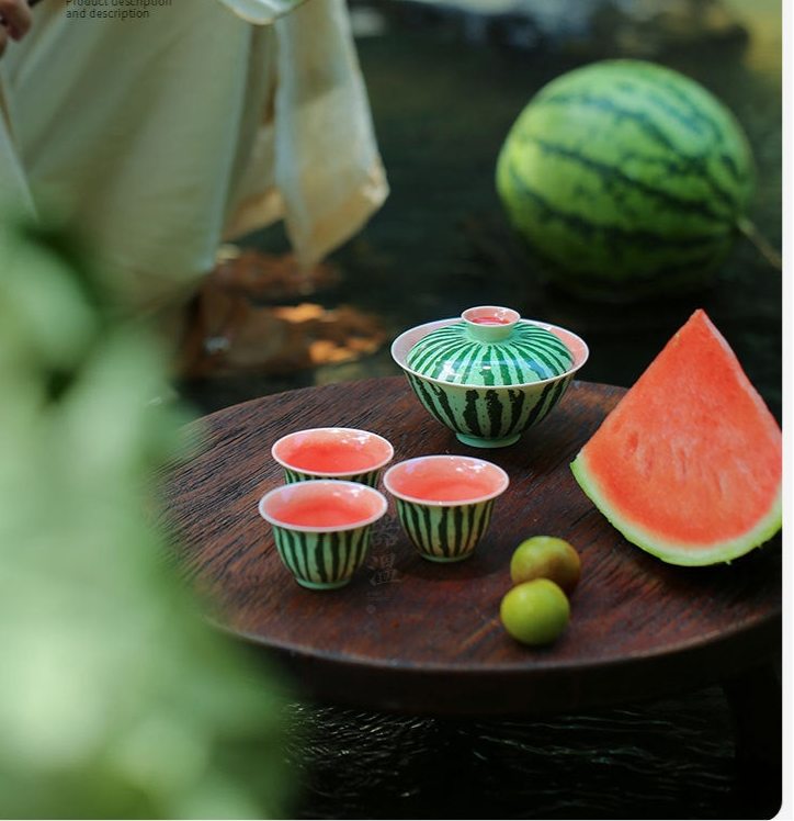 Chinese Bionic Style Watermelon Gaiwan Teapot Chinese Master Pottery Ceramic Japanese Ceramic