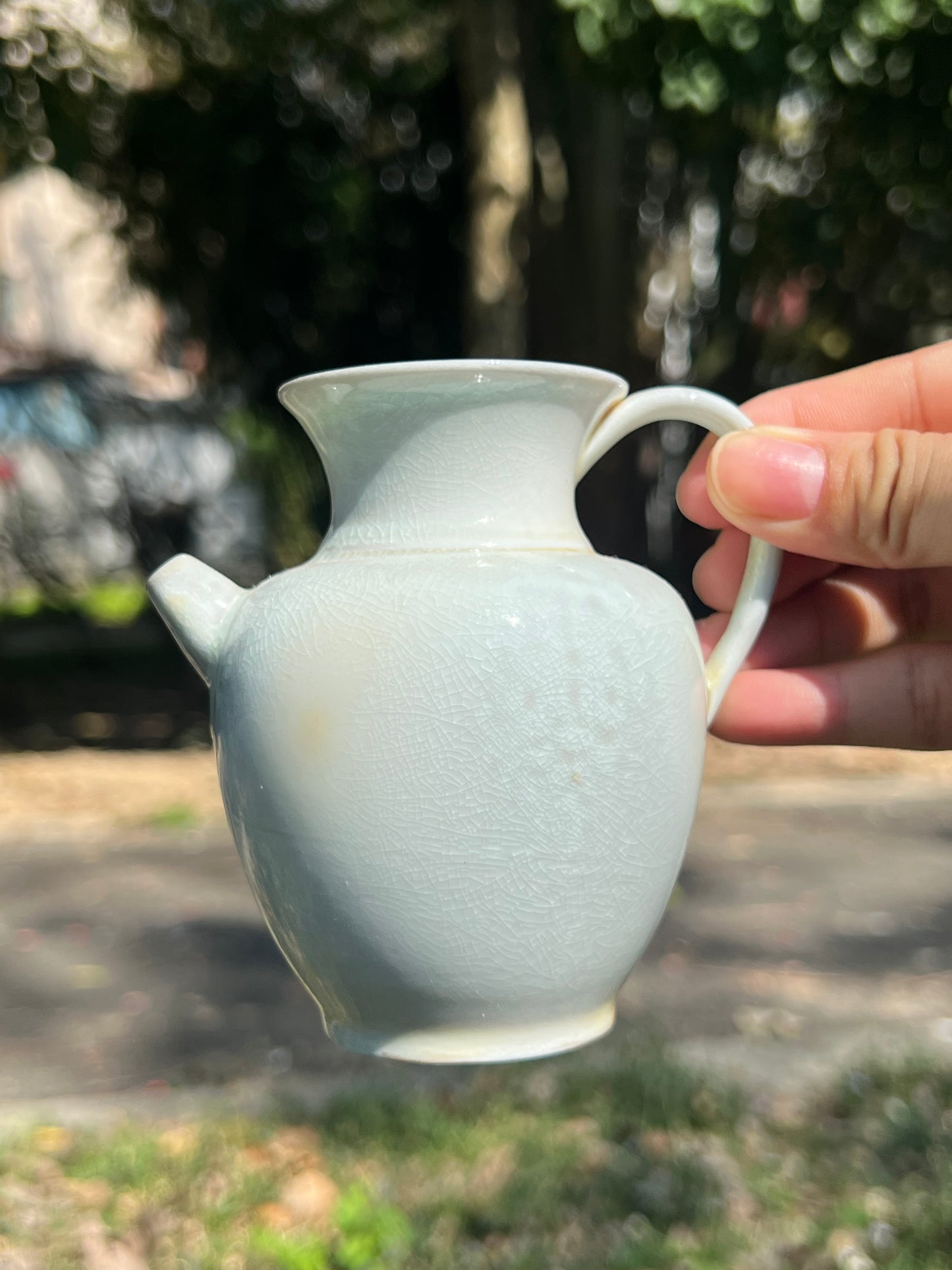 Handmade Green Teapot Artwork Chinese Antique Style Simple Teapot Household Ceramic Holde Pot